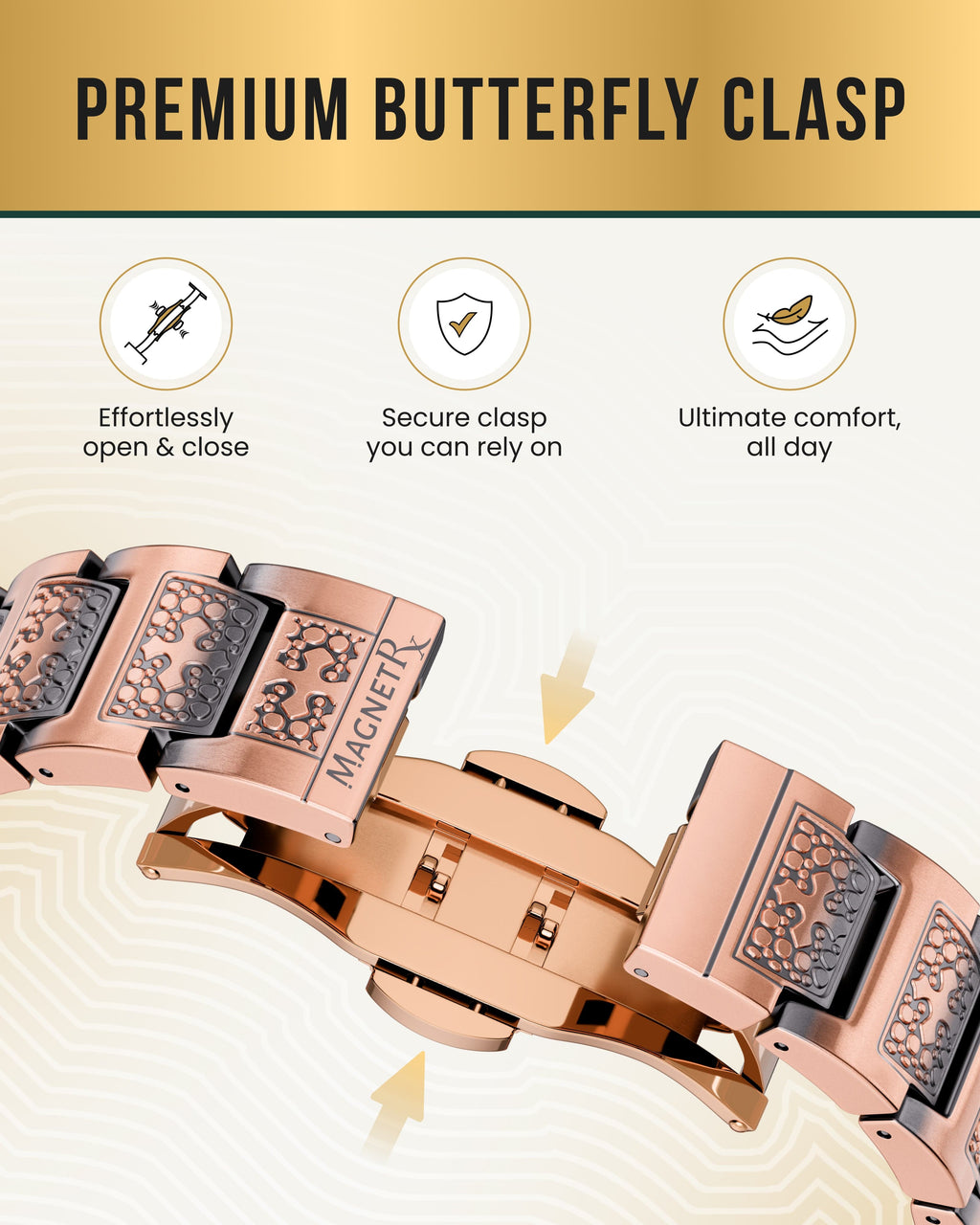 MagnetRX EllipseMAX Magnetic Copper Bracelet for Men (Cross) — MagnetRX branding close-up