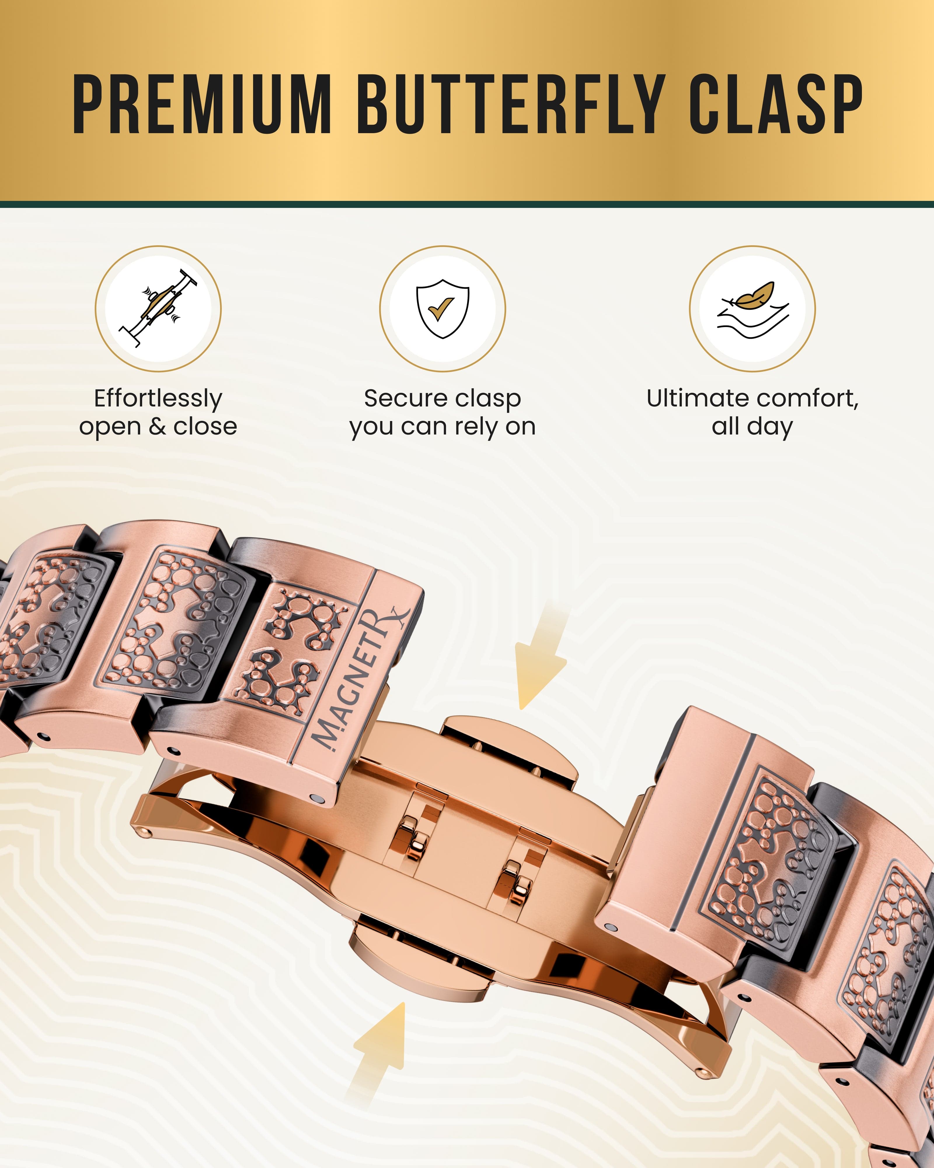 MagnetRX EllipseMAX Magnetic Copper Bracelet for Men (Cross) — MagnetRX branding close-up