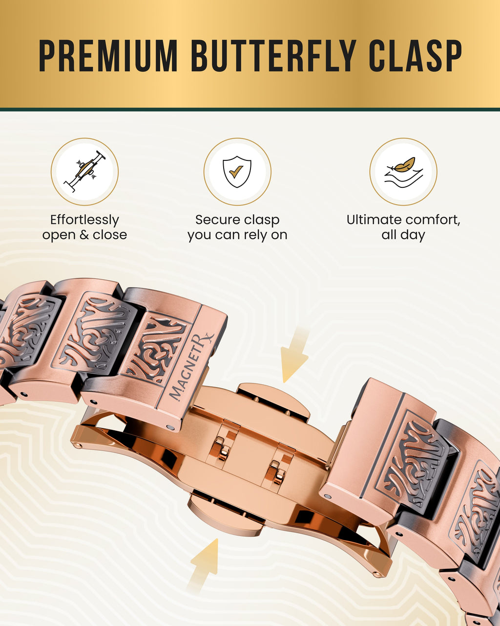 MagnetRX EllipseMAX Magnetic Copper Bracelet for Men (Viking) — MagnetRX branding close-up