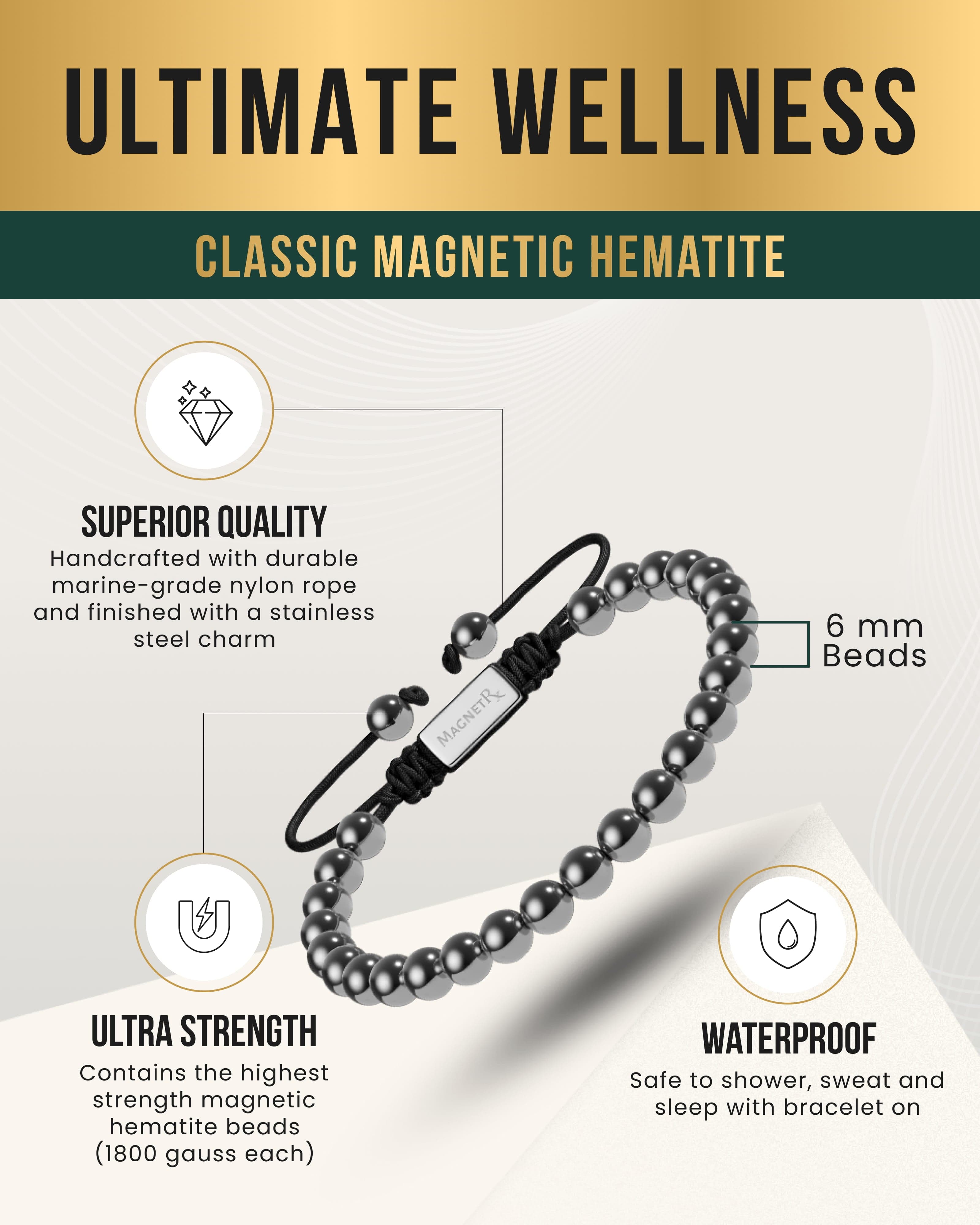 MagnetRX High Power Magnetic Hematite Bracelet Classic 6mm Bead — bracelet category context