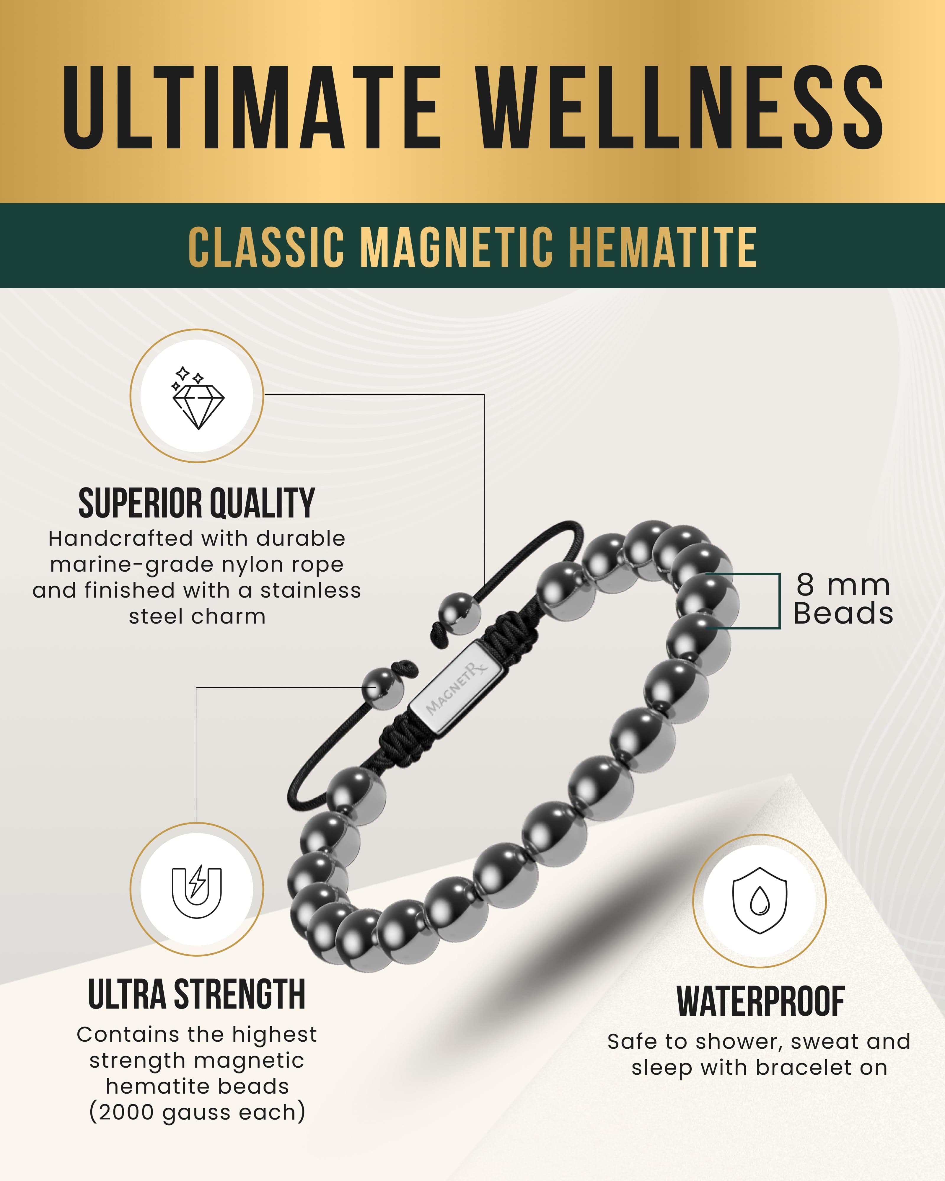 MagnetRX High Power Magnetic Hematite Bracelet Classic 8mm Bead — bracelet category context