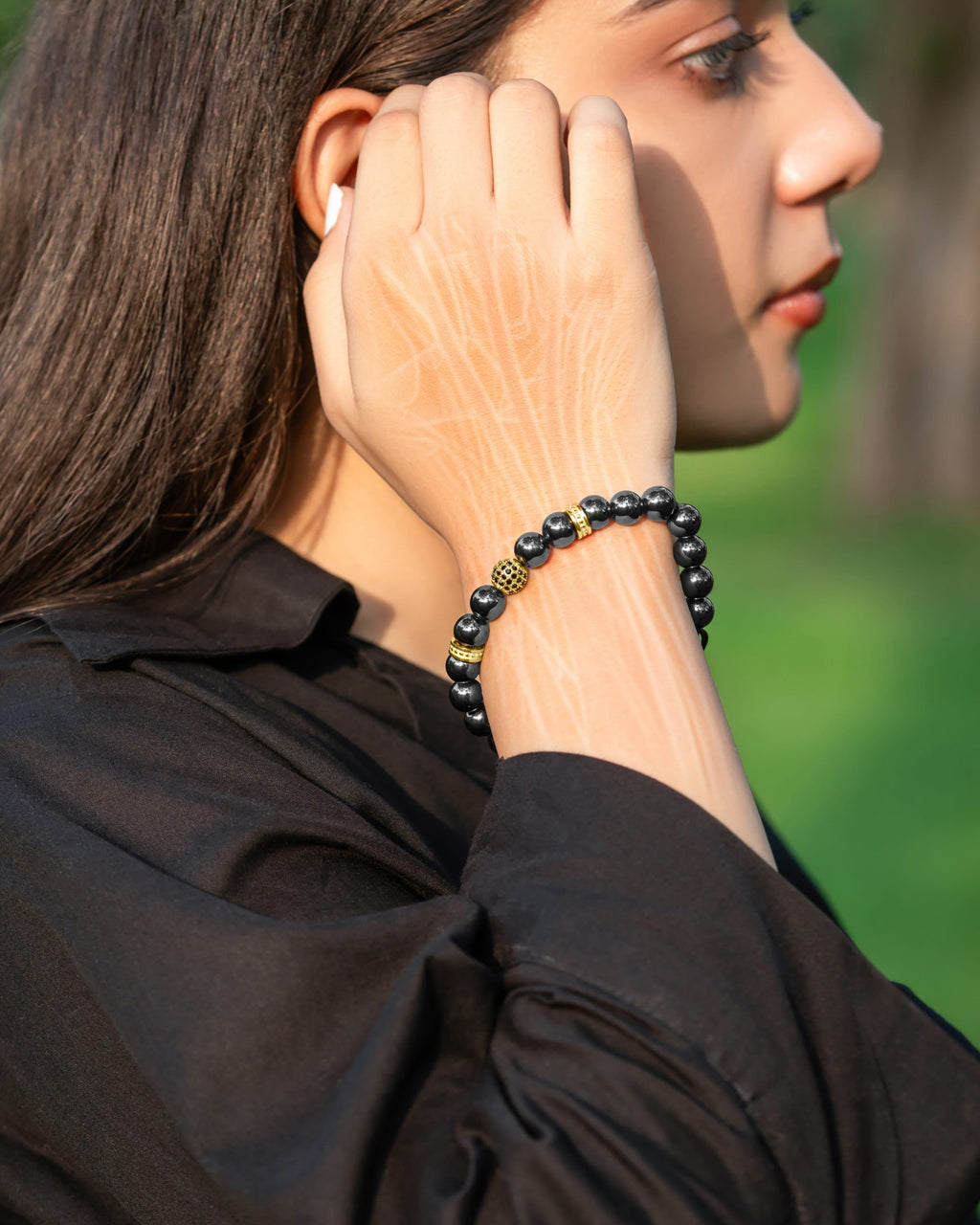 MagnetRX High Power Magnetic Hematite Bracelet Gold Zeus — Gold detail