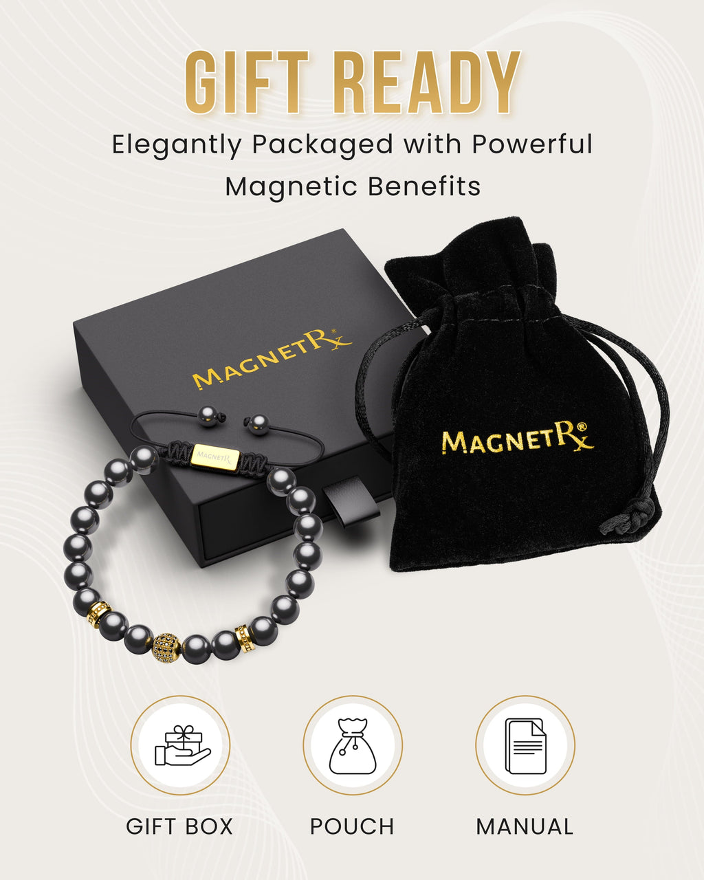MagnetRX High Power Magnetic Hematite Bracelet Gold Zeus — detail shot 6