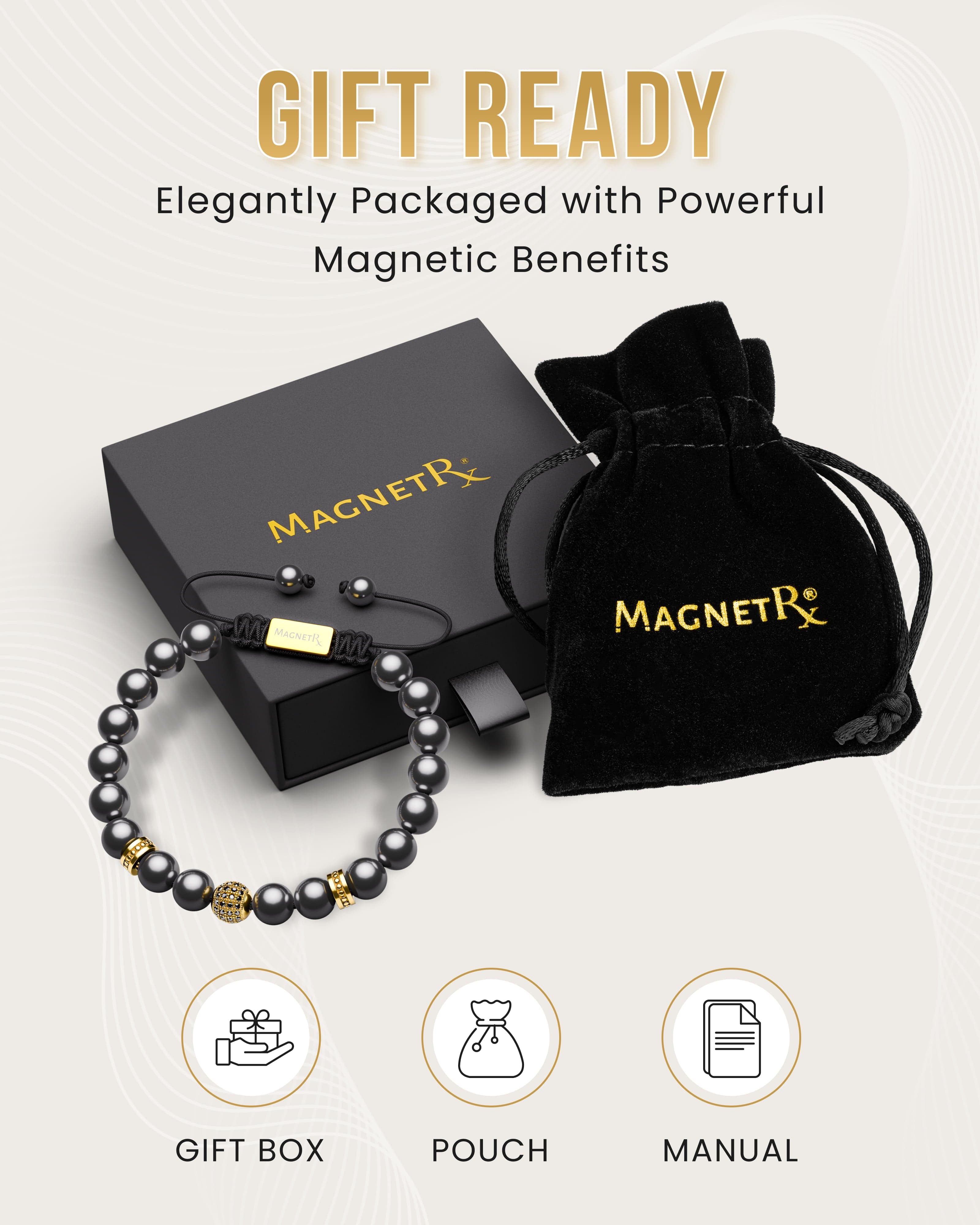 MagnetRX High Power Magnetic Hematite Bracelet Gold Zeus — detail shot 6