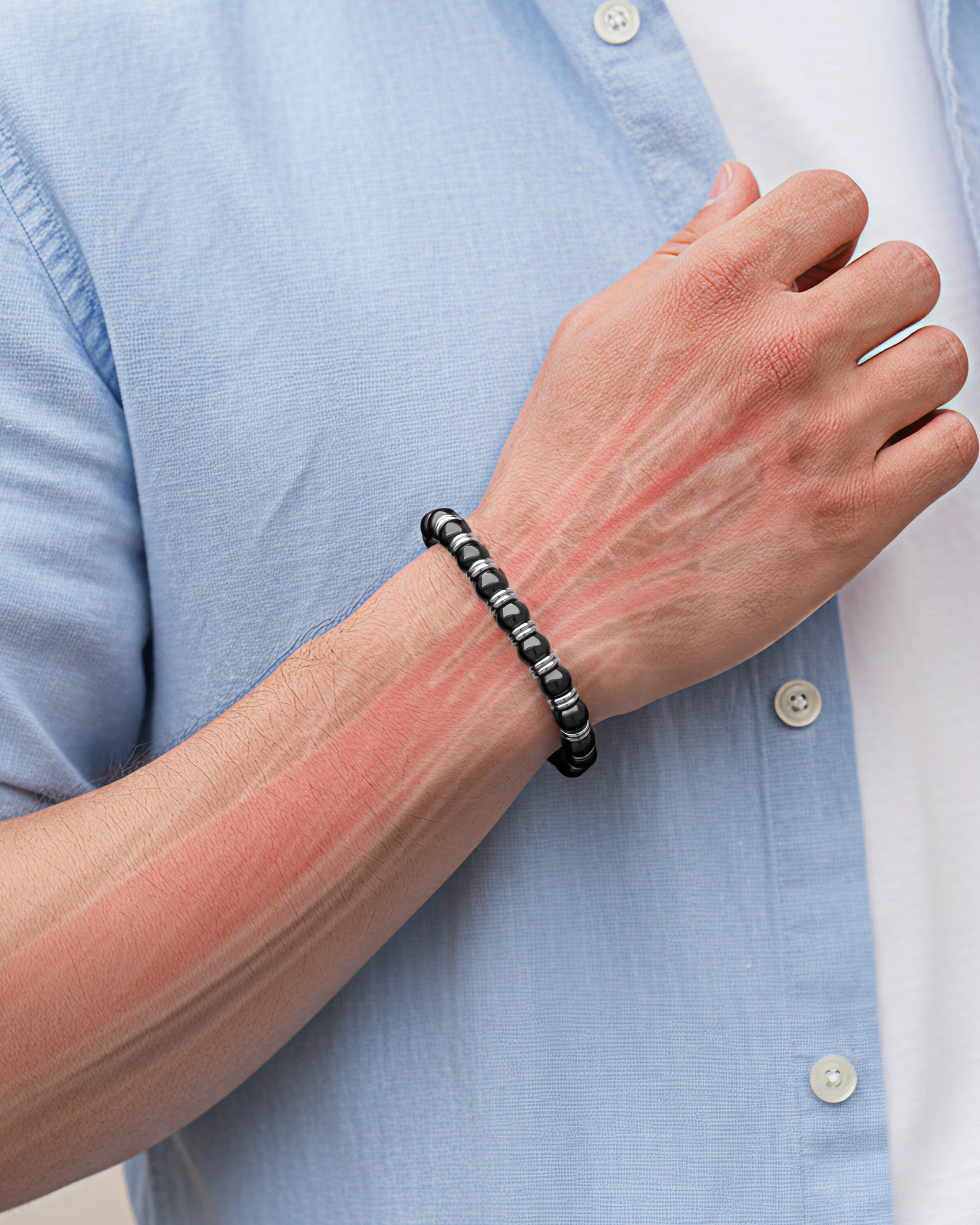 MagnetRX High Power Magnetic Hematite Bracelet Silver Titan — Silver detail