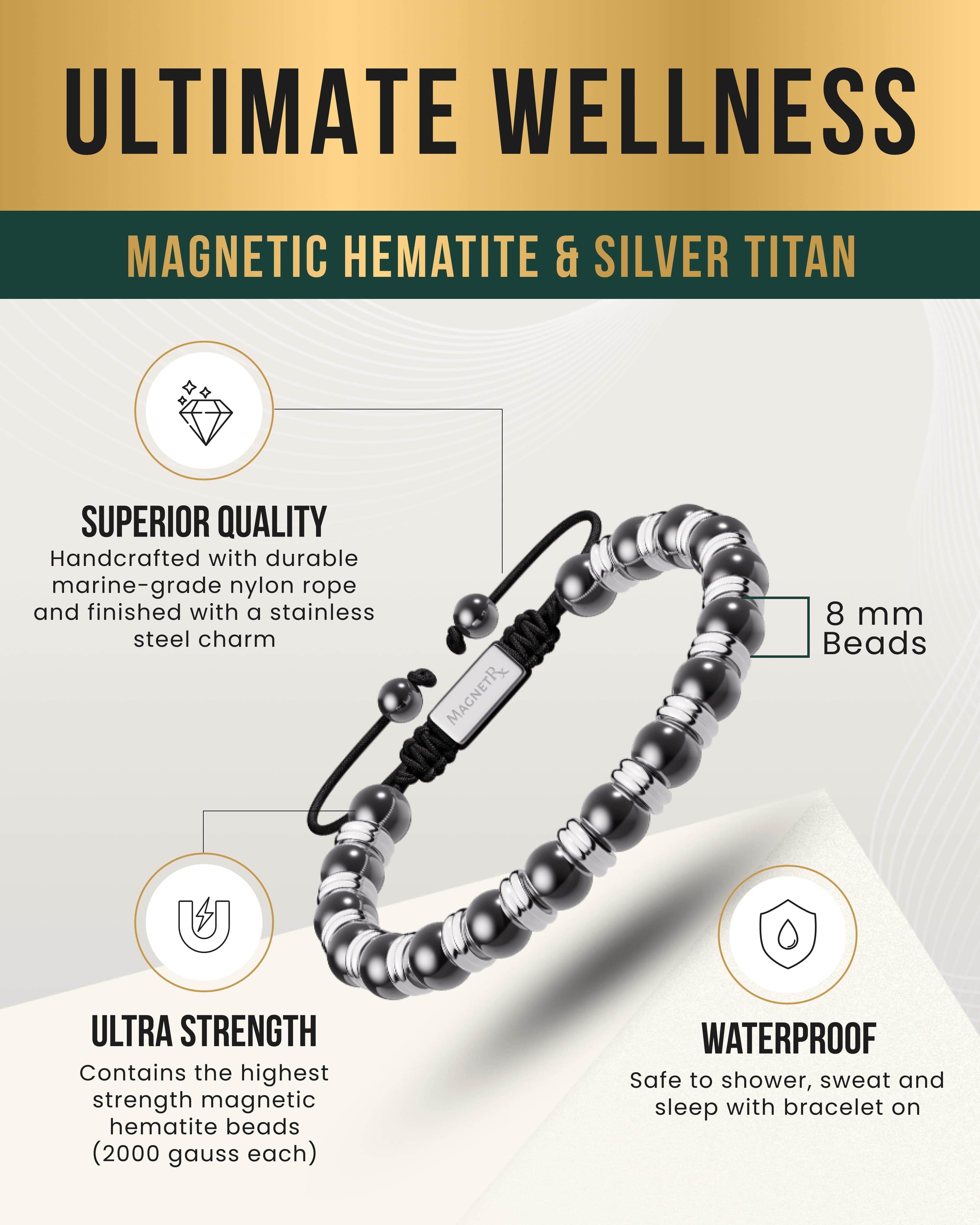 MagnetRX High Power Magnetic Hematite Bracelet Silver Titan — bracelet category context