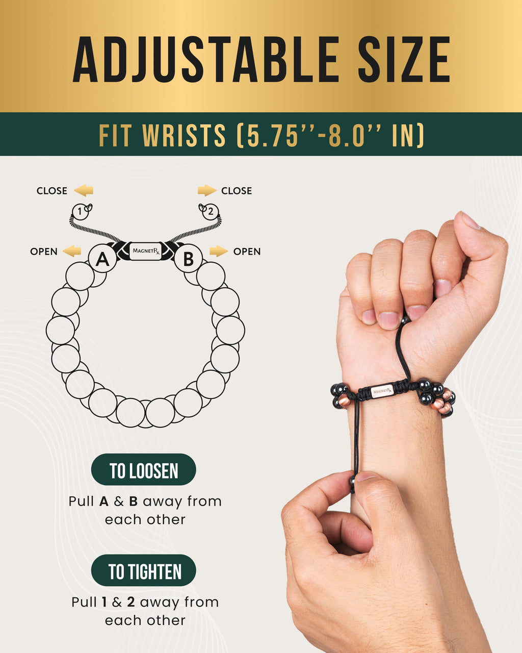 MagnetRX MAX Strength Magnetic Hematite & Copper Bracelet (Double Row) — lifestyle worn / used context