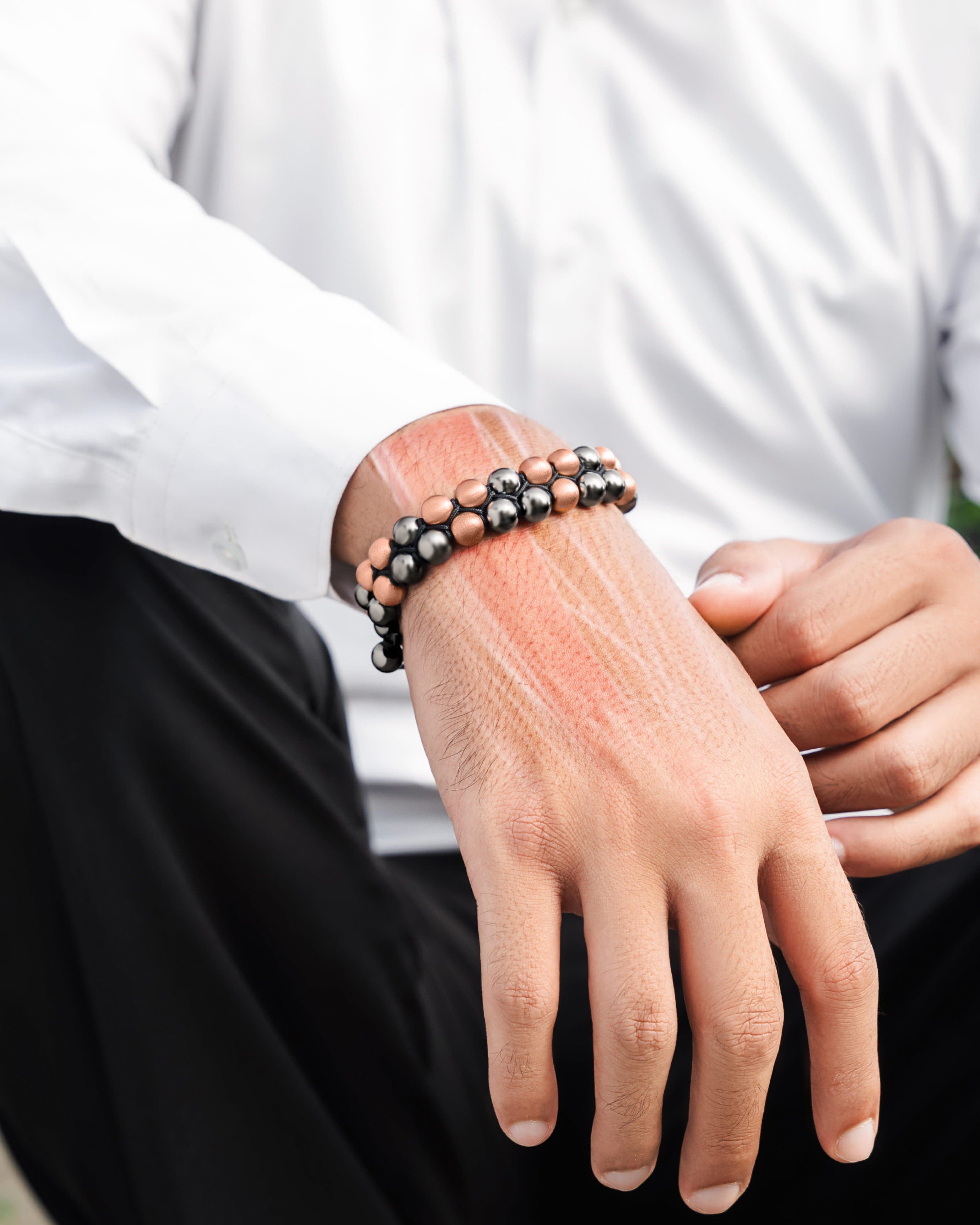 MagnetRX MAX Strength Magnetic Hematite & Copper Bracelet (Double Row) — construction detail