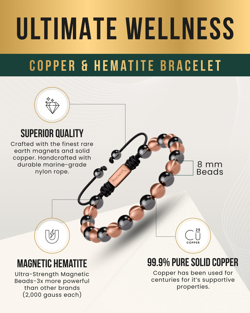MagnetRX MAX Strength Magnetic Hematite & Copper Bracelet (Single Row) — bracelet category context