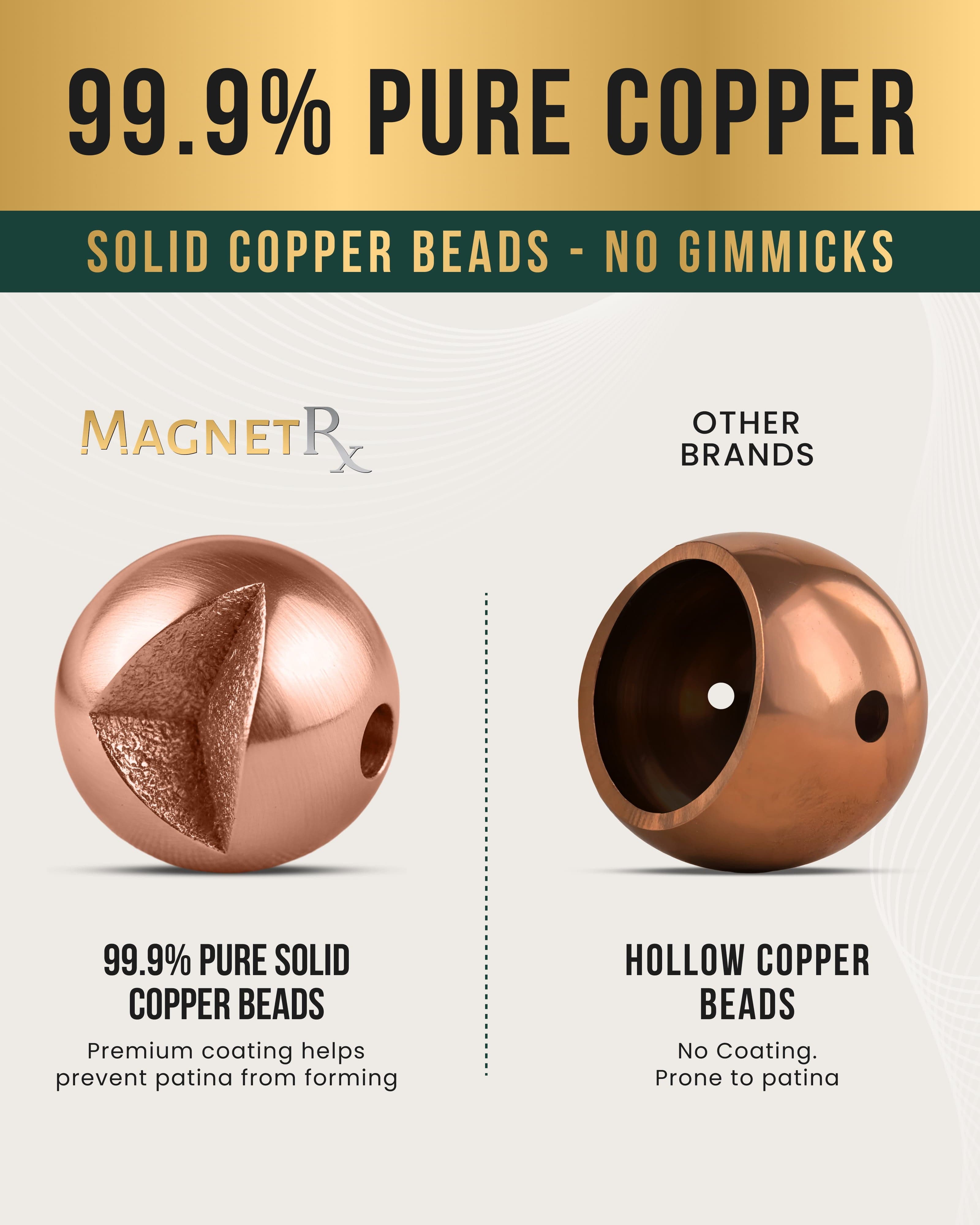 MagnetRX MAX Strength Magnetic Hematite & Copper Bracelet (Single Row) — MagnetRX branding close-up