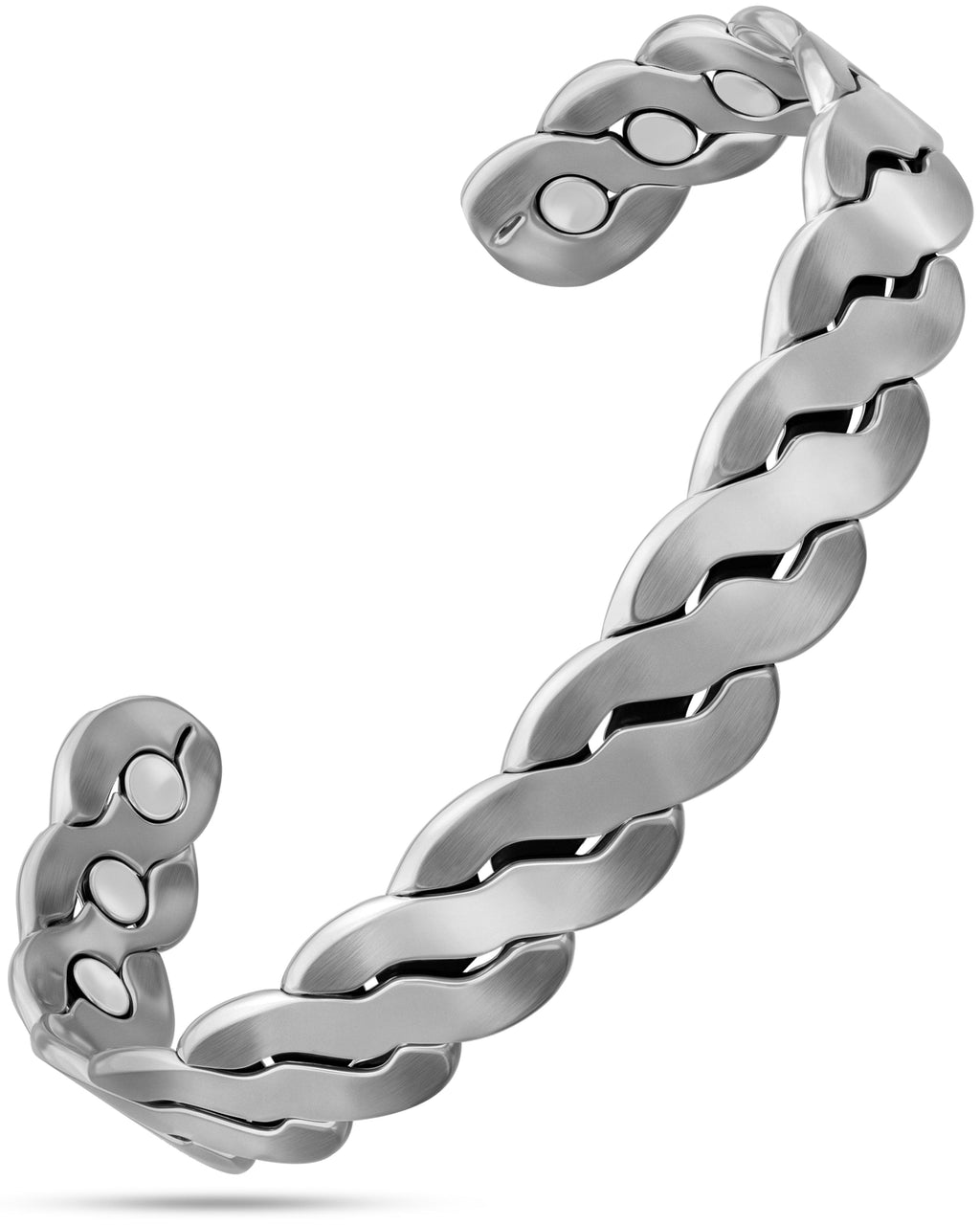 MagnetRX Rugged Twist Magnetic Therapy Bracelet Silver Bangle — main product shot