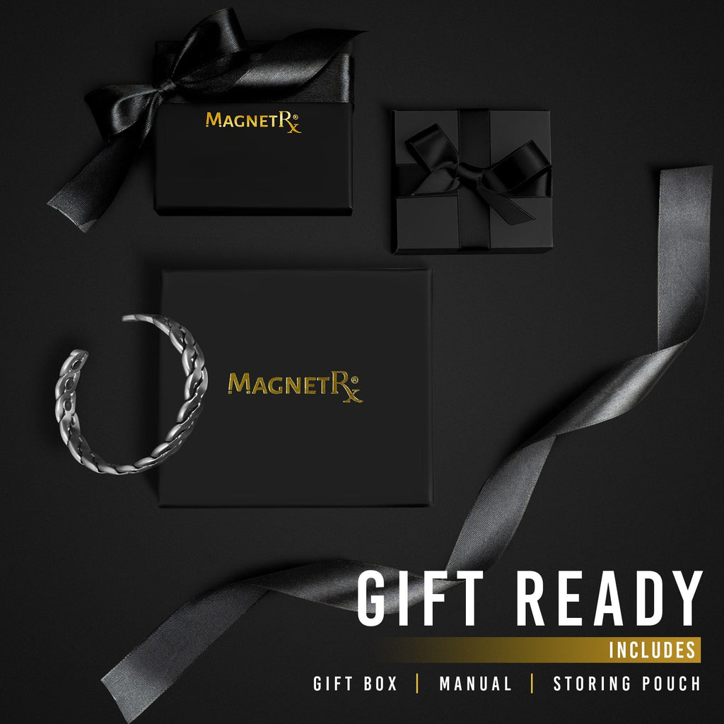 MagnetRX Rugged Twist Magnetic Therapy Bracelet Silver Bangle — lifestyle worn / used context