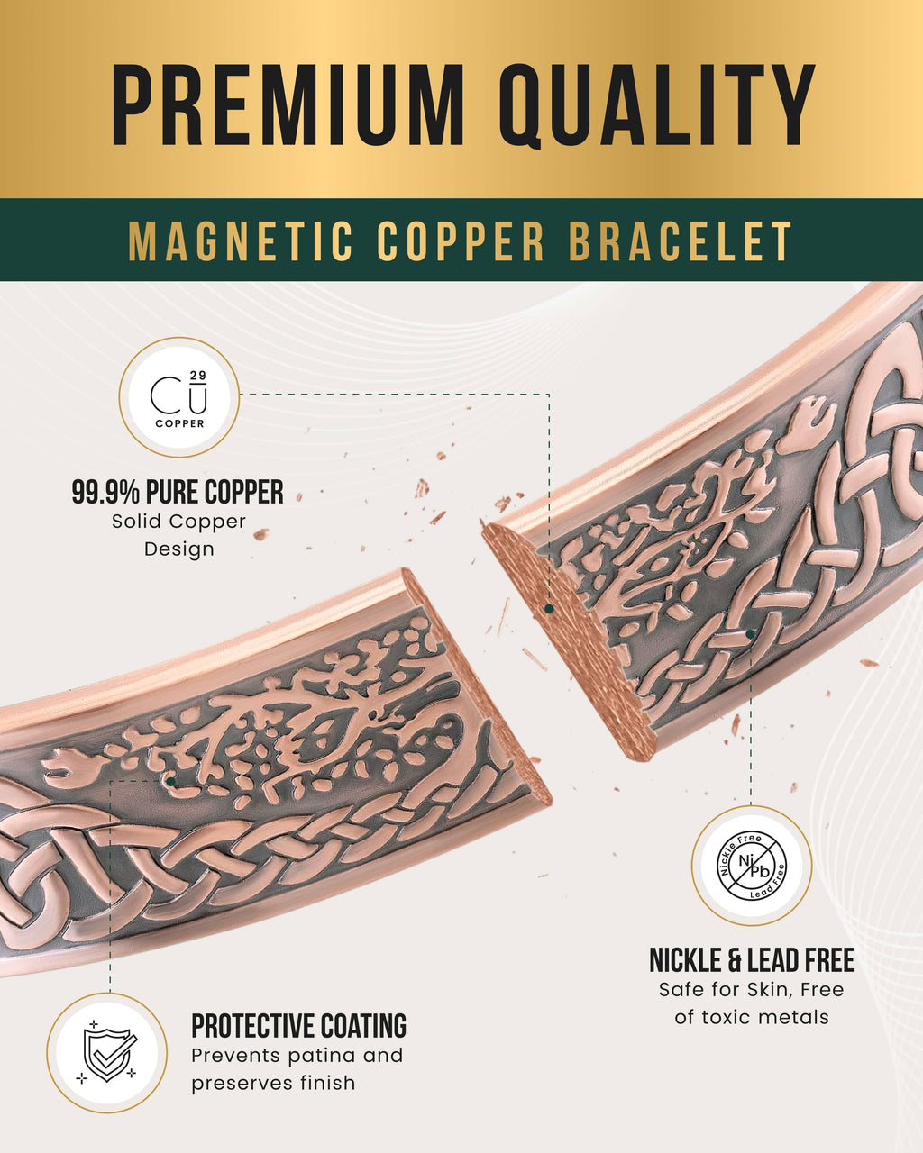 MagnetRX Stamped Irish Tree Magnetic Copper Bracelet Cuff for Men — lifestyle worn / used context