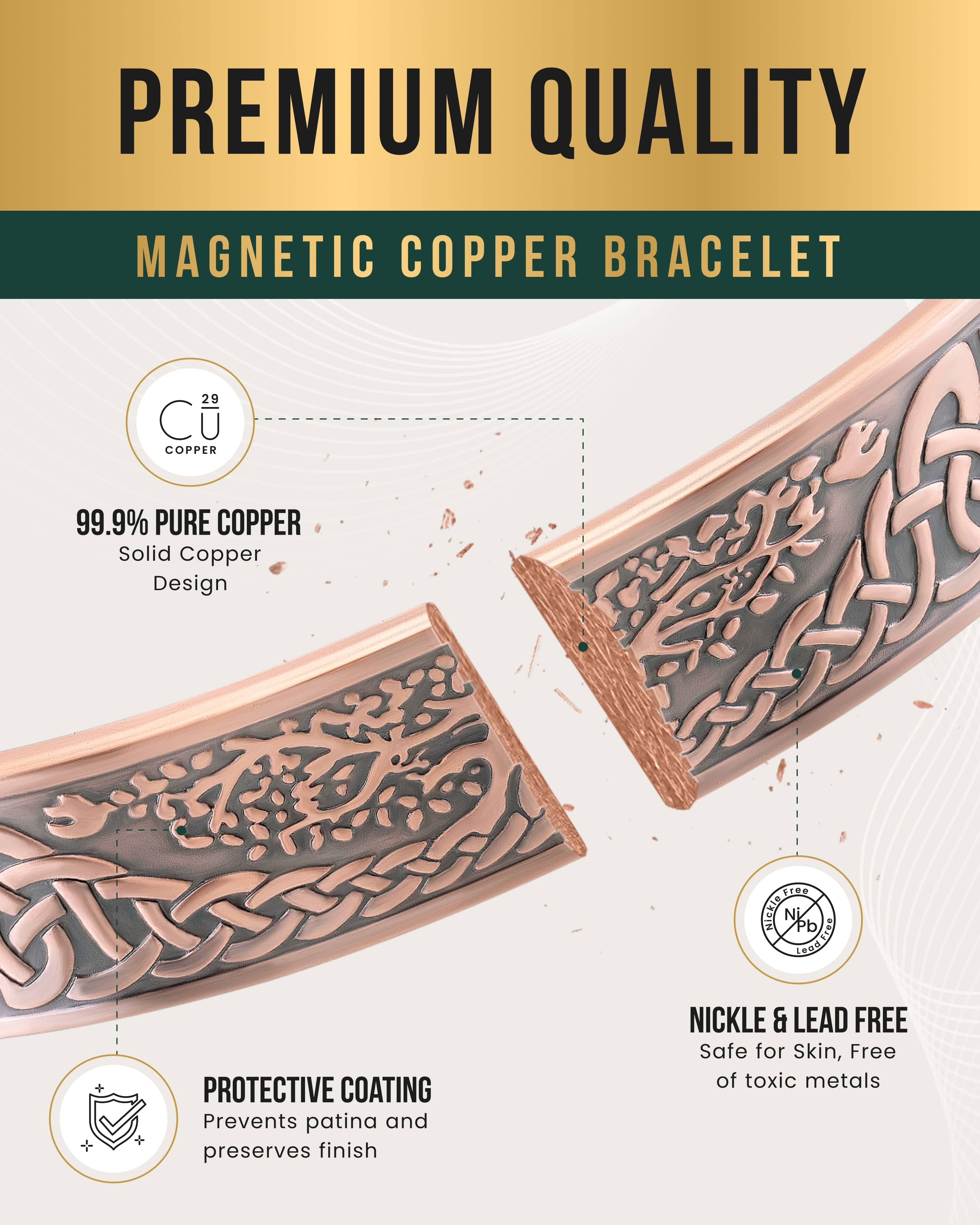 MagnetRX Stamped Irish Tree Magnetic Copper Bracelet Cuff for Men — lifestyle worn / used context