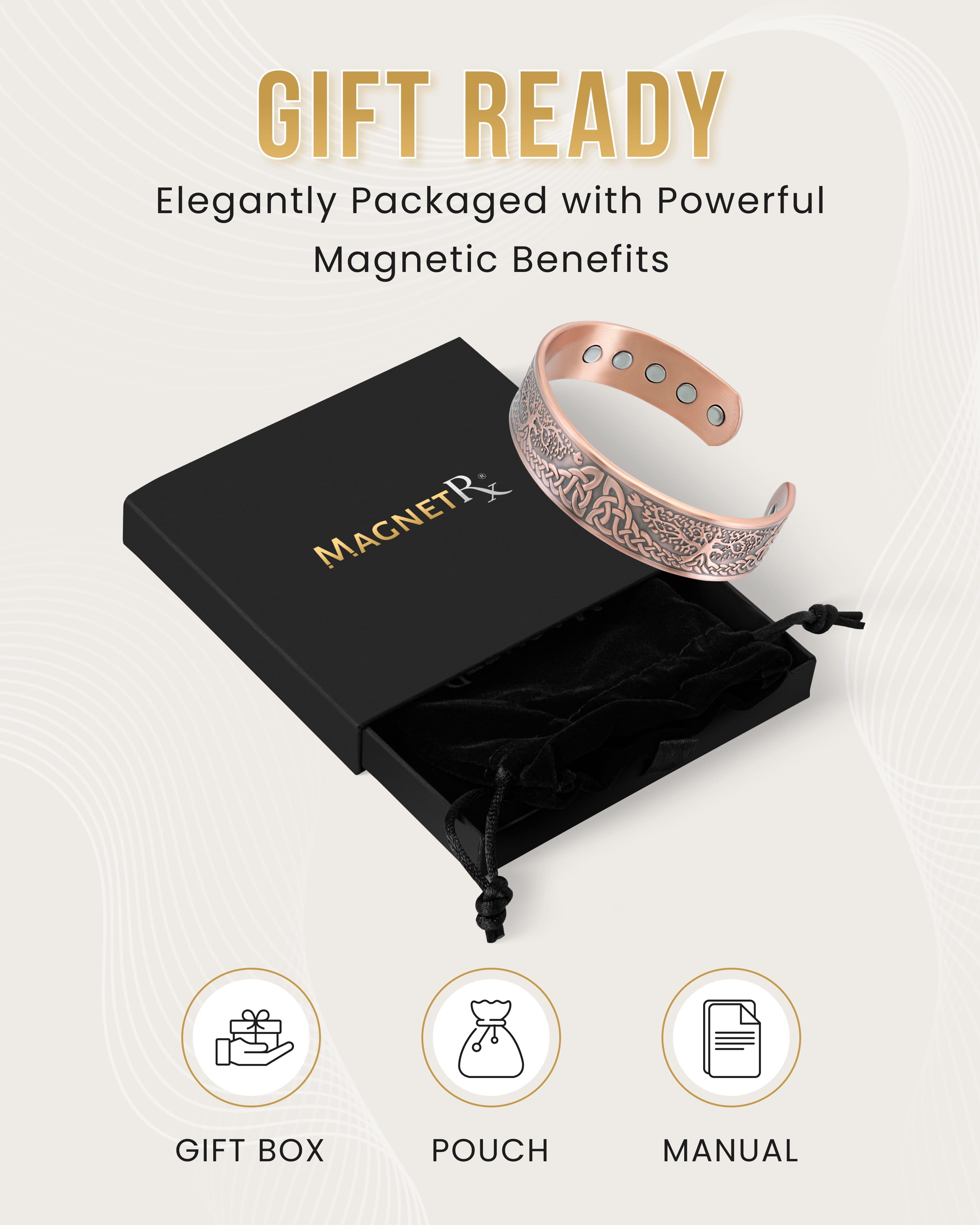 MagnetRX Stamped Irish Tree Magnetic Copper Bracelet Cuff for Men — detail shot 8