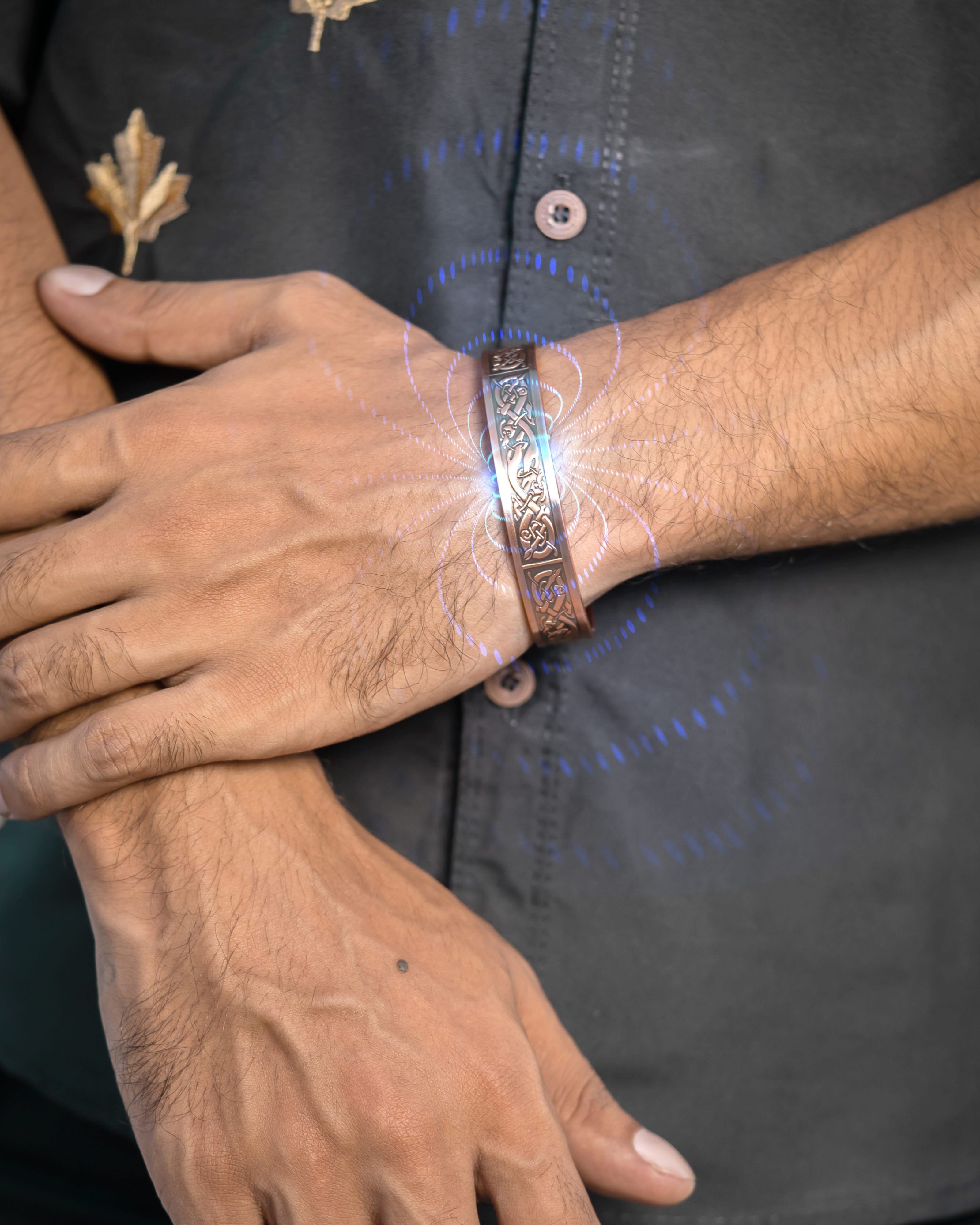 MagnetRX Stamped Viking Magnetic Copper Bracelet Cuff for Men — construction detail