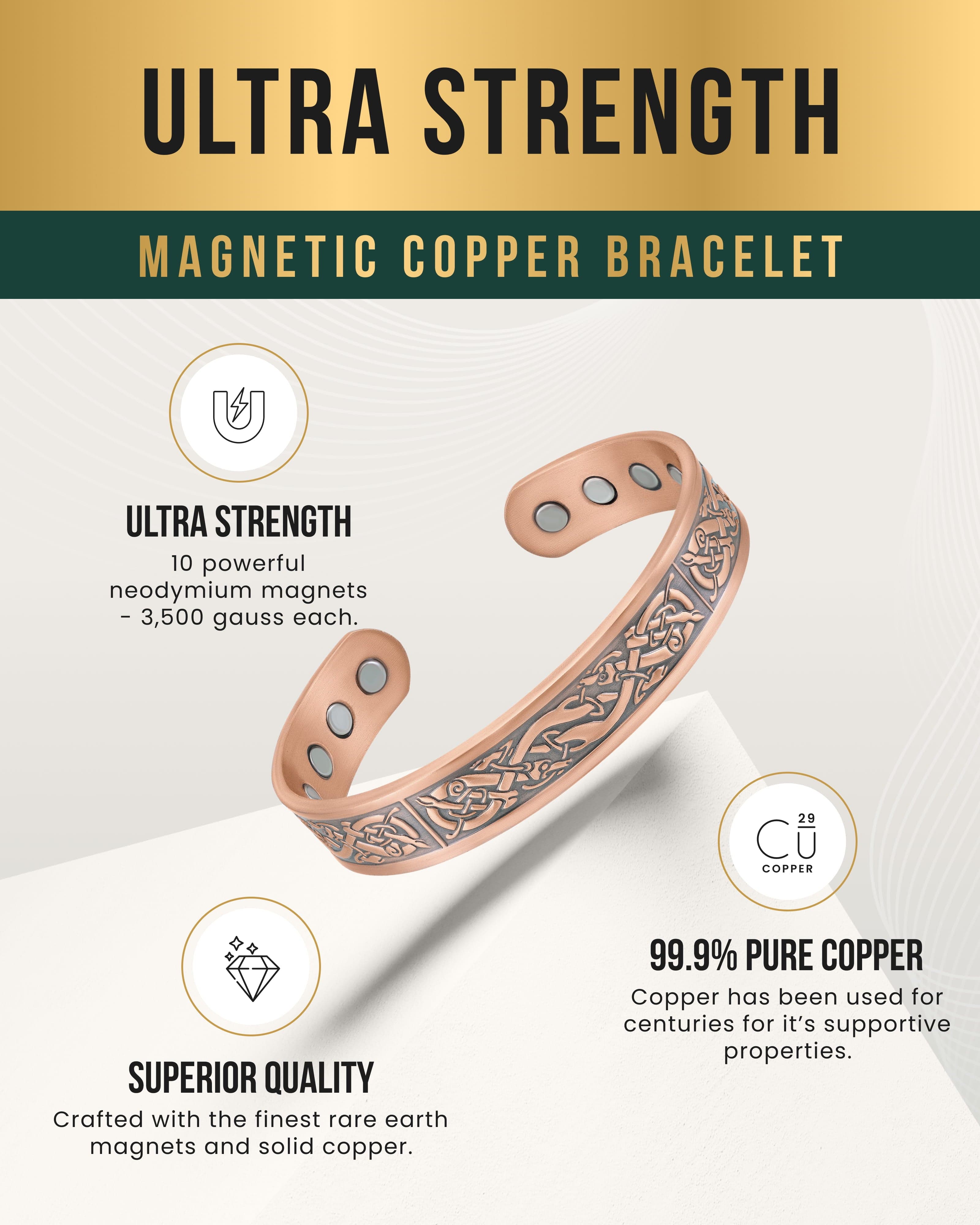 MagnetRX Stamped Viking Magnetic Copper Bracelet Cuff for Men — MagnetRX branding close-up
