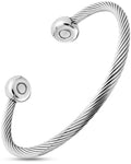 MagnetRX Twisted Cable Magnetic Bracelet Cuff (Silver) — main product shot