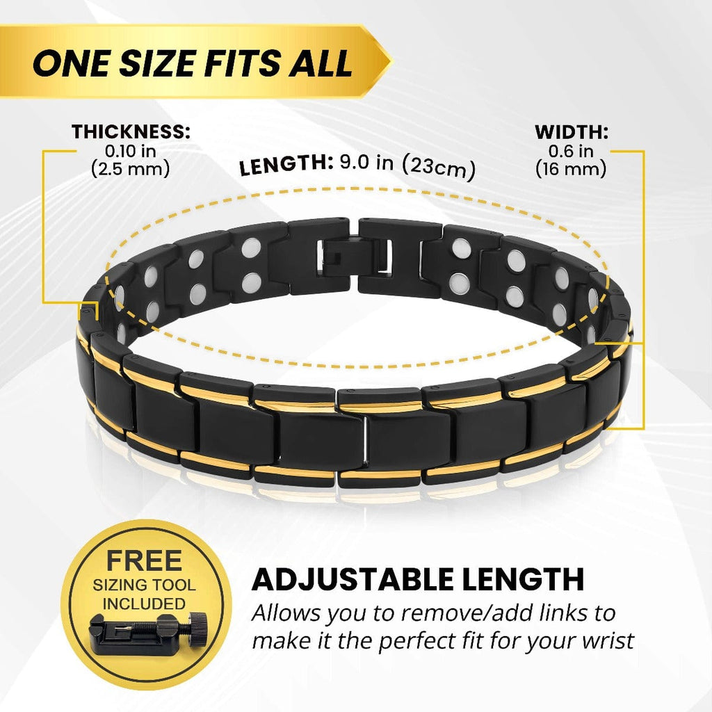 MagnetRX Ultra Strength Black & Gold Trim Magnetic Therapy Bracelet — back view