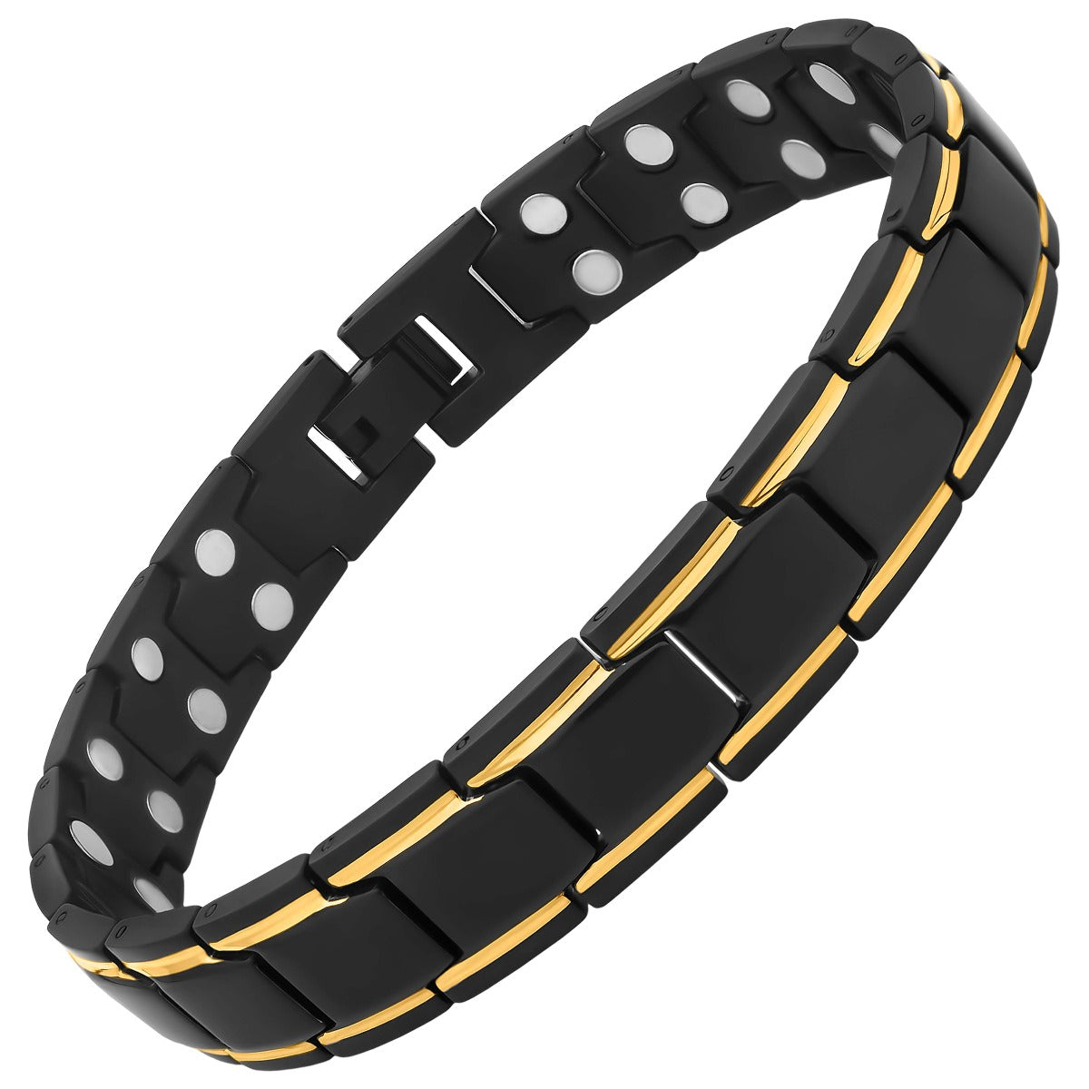 MagnetRX Ultra Strength Black & Gold Trim Magnetic Therapy Bracelet — color detail