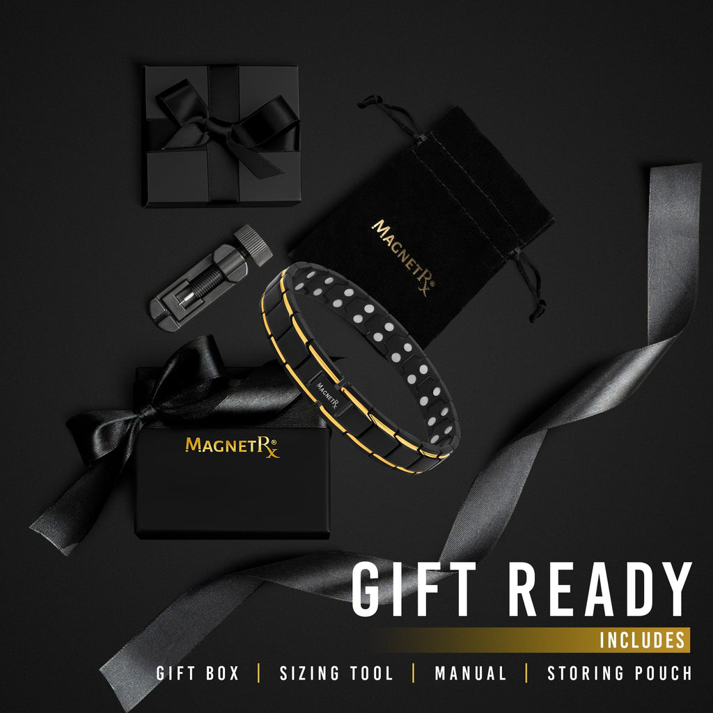 MagnetRX Ultra Strength Black & Gold Trim Magnetic Therapy Bracelet — size reference