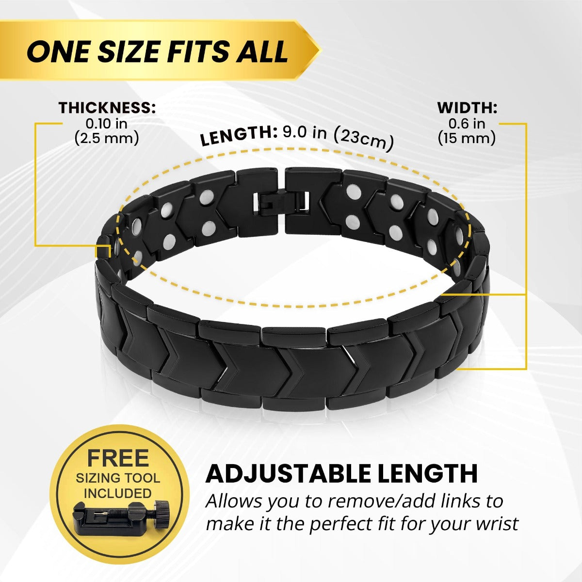 MagnetRX Ultra Strength Magnetic Therapy Bracelet Black Arrow Chain — back view
