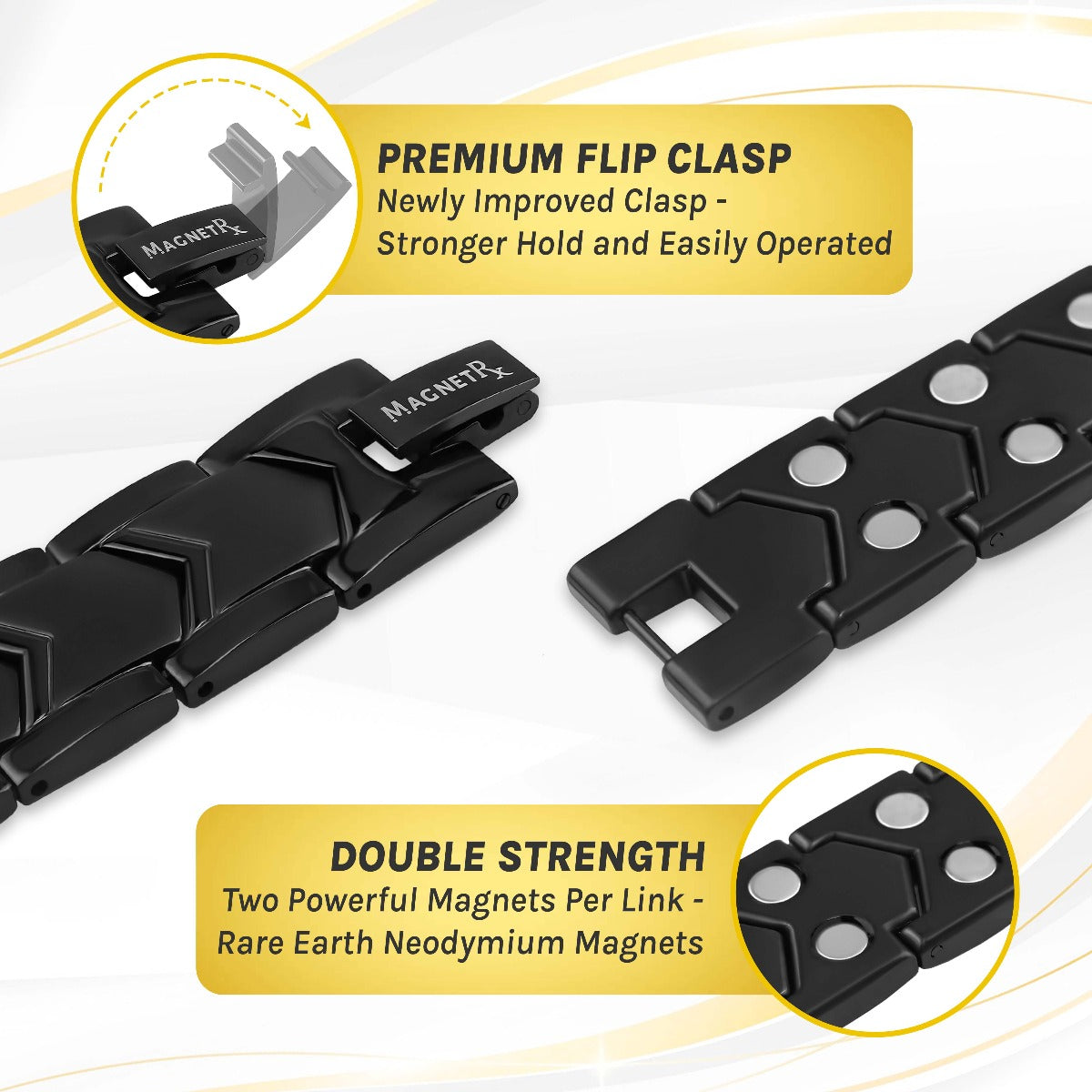 MagnetRX Ultra Strength Magnetic Therapy Bracelet Black Arrow Chain — side view