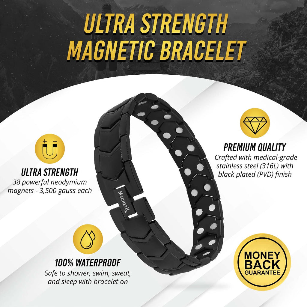 MagnetRX Ultra Strength Magnetic Therapy Bracelet Black Arrow Chain — lifestyle context