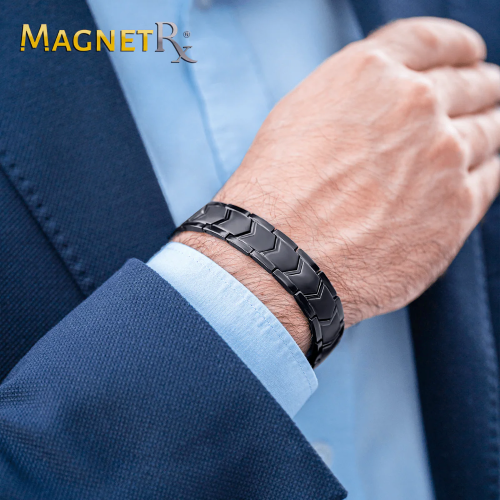 MagnetRX Ultra Strength Magnetic Therapy Bracelet Black Arrow Chain — in-use photo