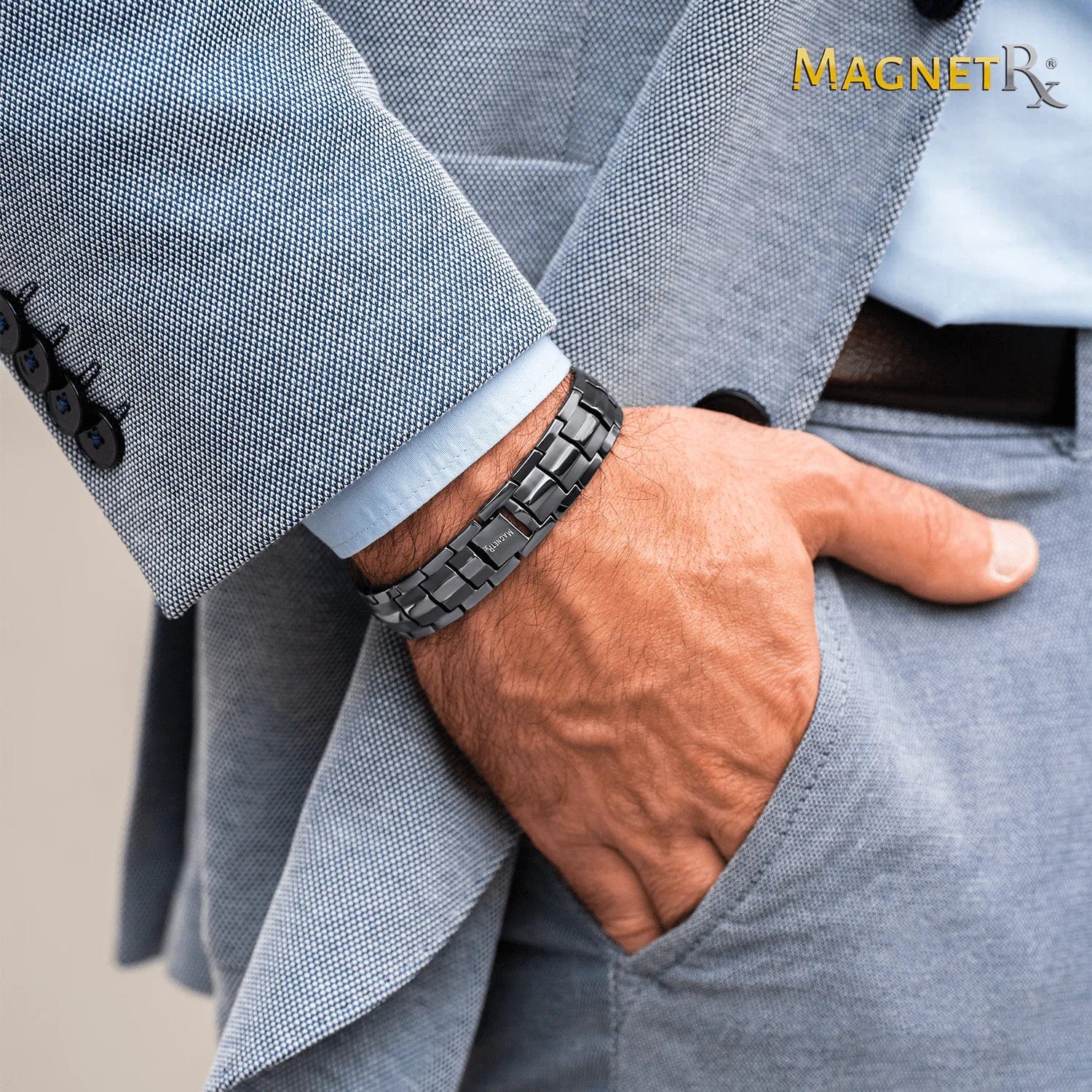 MagnetRX Ultra Strength Magnetic Therapy Bracelet Gunmetal Gray Classic — Gunmetal detail