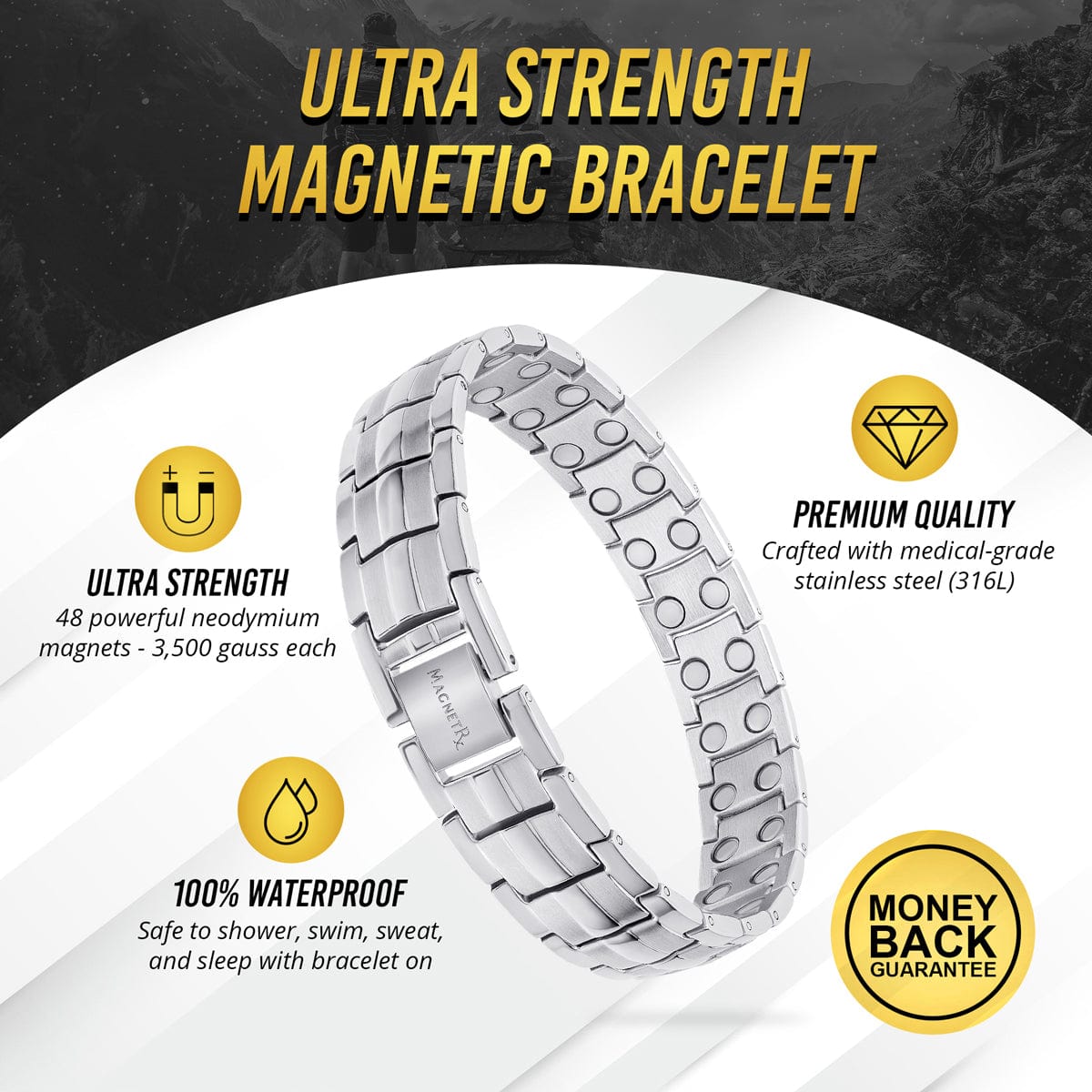 MagnetRX Ultra Strength Magnetic Therapy Bracelet Silver Classic — bracelet category context