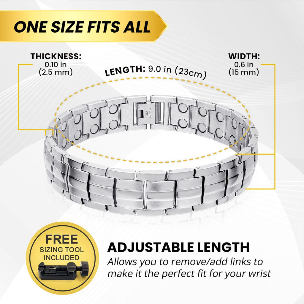 MagnetRX Ultra Strength Magnetic Therapy Bracelet Silver Classic — lifestyle worn / used context