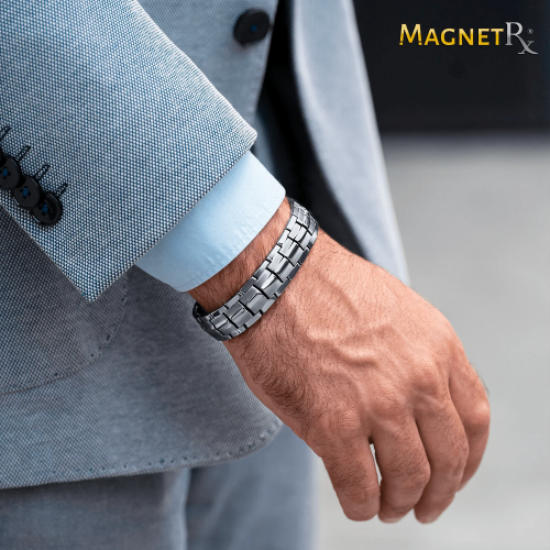 MagnetRX Ultra Strength Magnetic Therapy Bracelet Silver Classic — Silver detail
