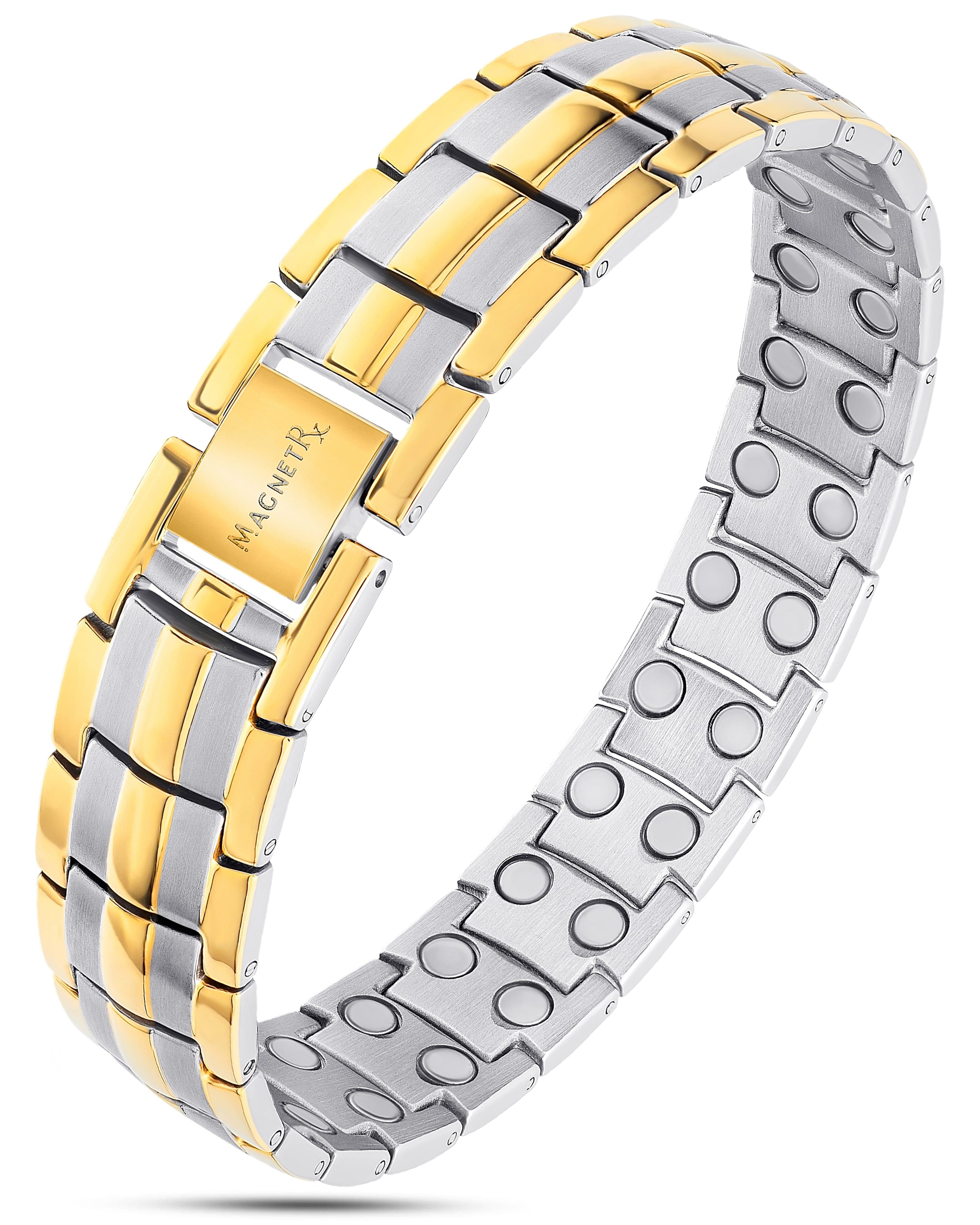 MagnetRX Ultra Strength Magnetic Therapy Bracelet Silver & Gold Classic — main product shot