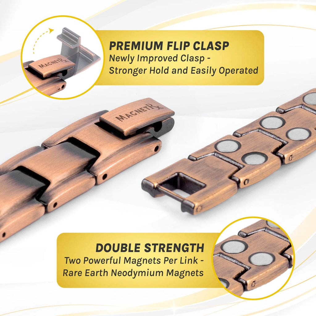 MagnetRX Ultra Strength Pure Copper Magnetic Therapy Bracelet (Leo) — MagnetRX branding close-up