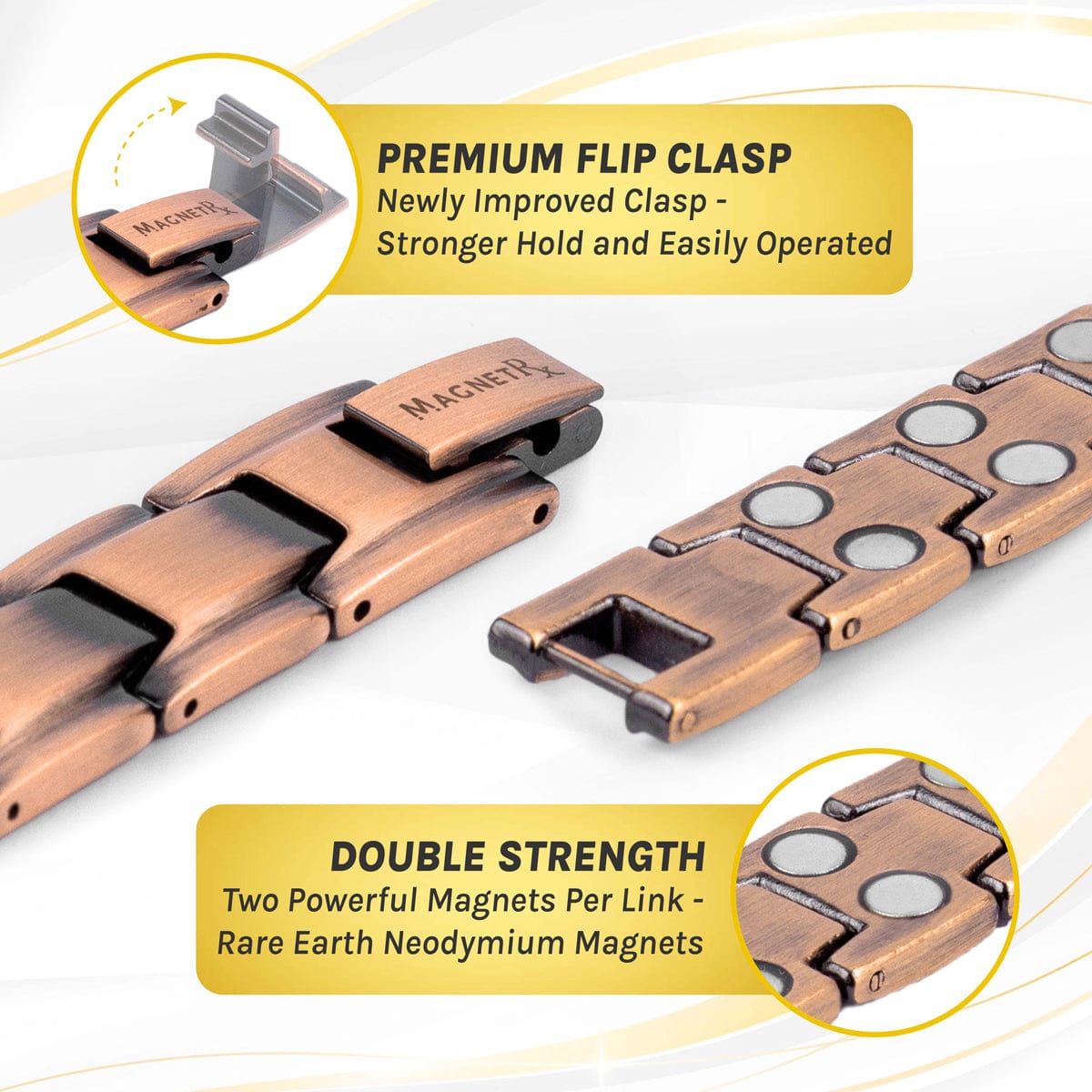 MagnetRX Ultra Strength Pure Copper Magnetic Therapy Bracelet (Leo) — MagnetRX branding close-up