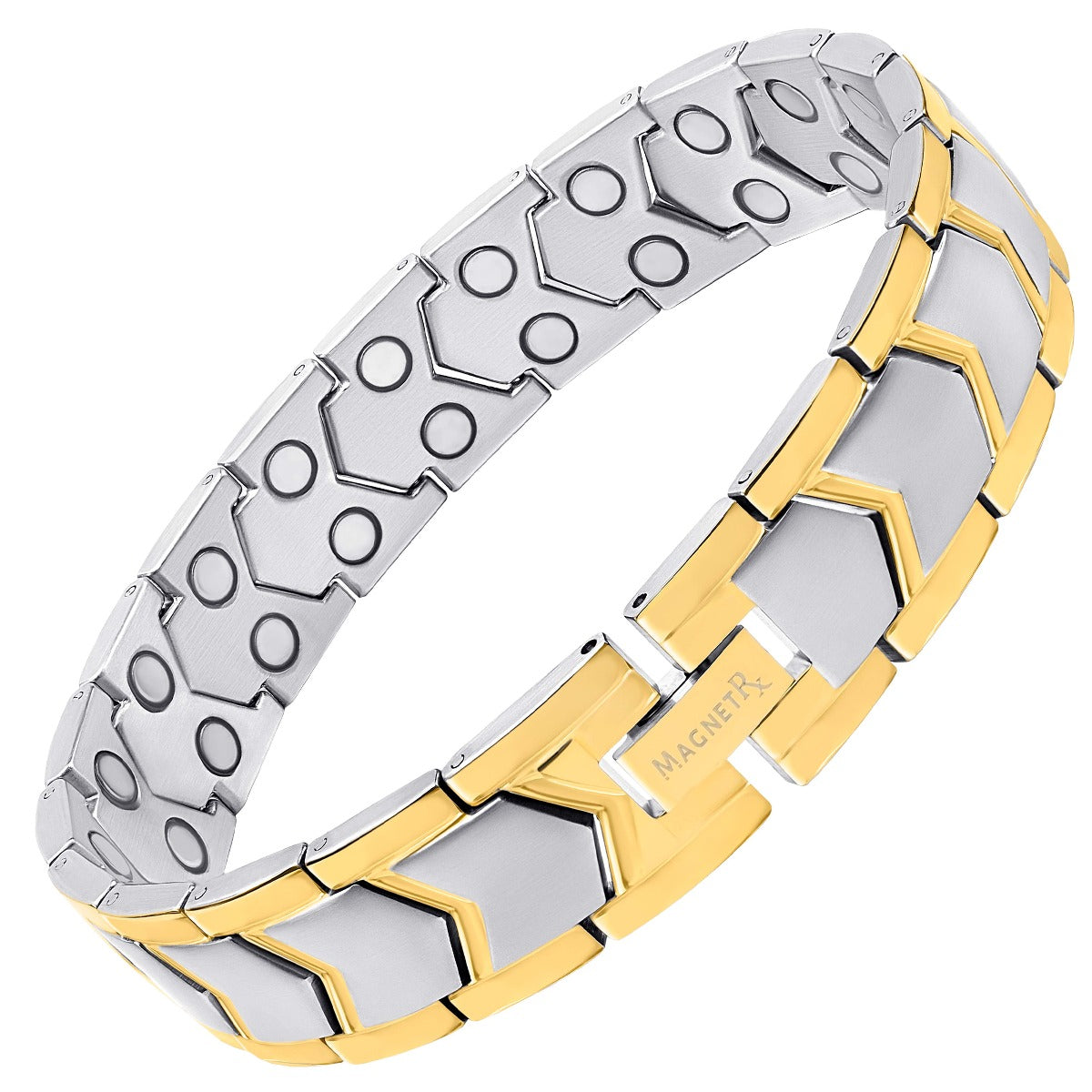 MagnetRX Ultra Strength Silver & Gold Arrow Chain Magnetic Therapy Bracelet — detail shot 9