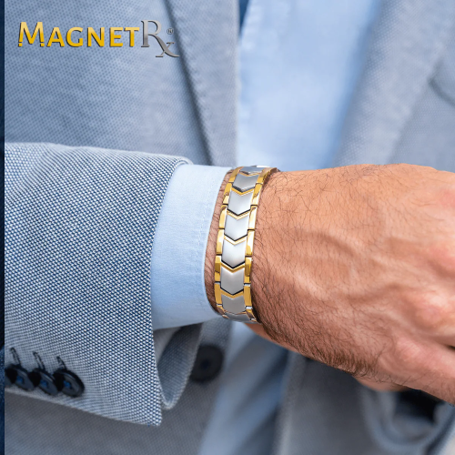 MagnetRX Ultra Strength Silver & Gold Arrow Chain Magnetic Therapy Bracelet — detail shot 8