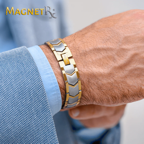 MagnetRX Ultra Strength Silver & Gold Arrow Chain Magnetic Therapy Bracelet — Silver detail