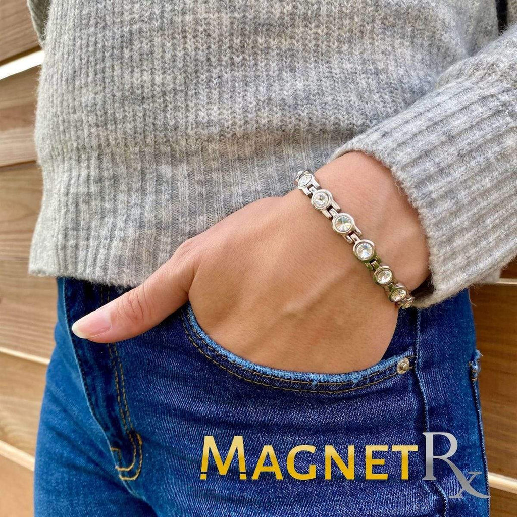 MagnetRX Women's Silver Crystal Magnetic Therapy Bracelet — detail shot 7