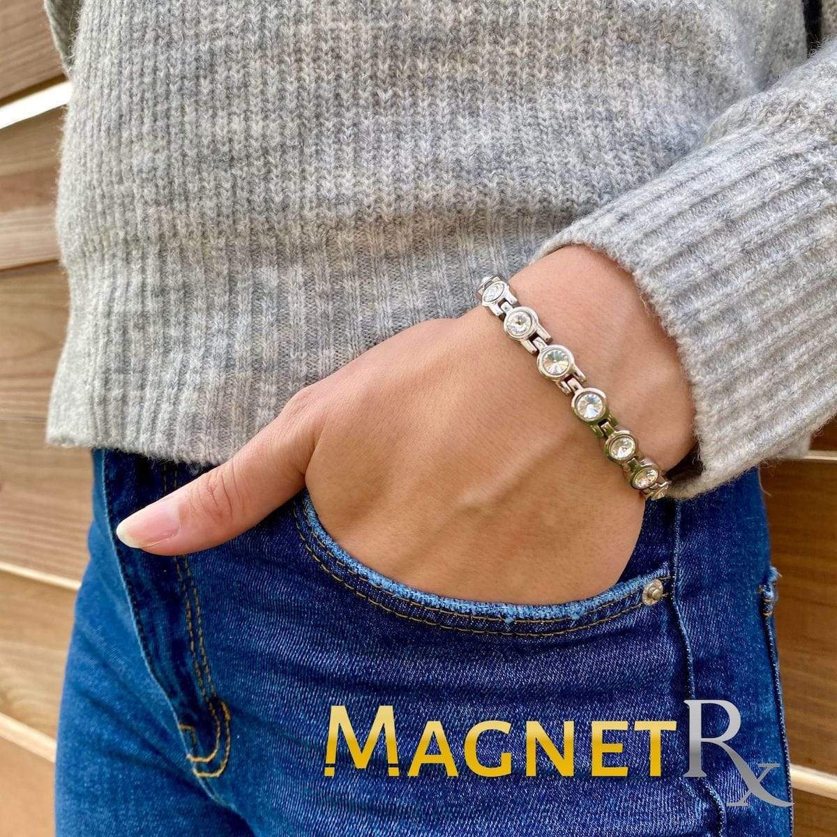 MagnetRX Women's Silver Crystal Magnetic Therapy Bracelet — detail shot 7