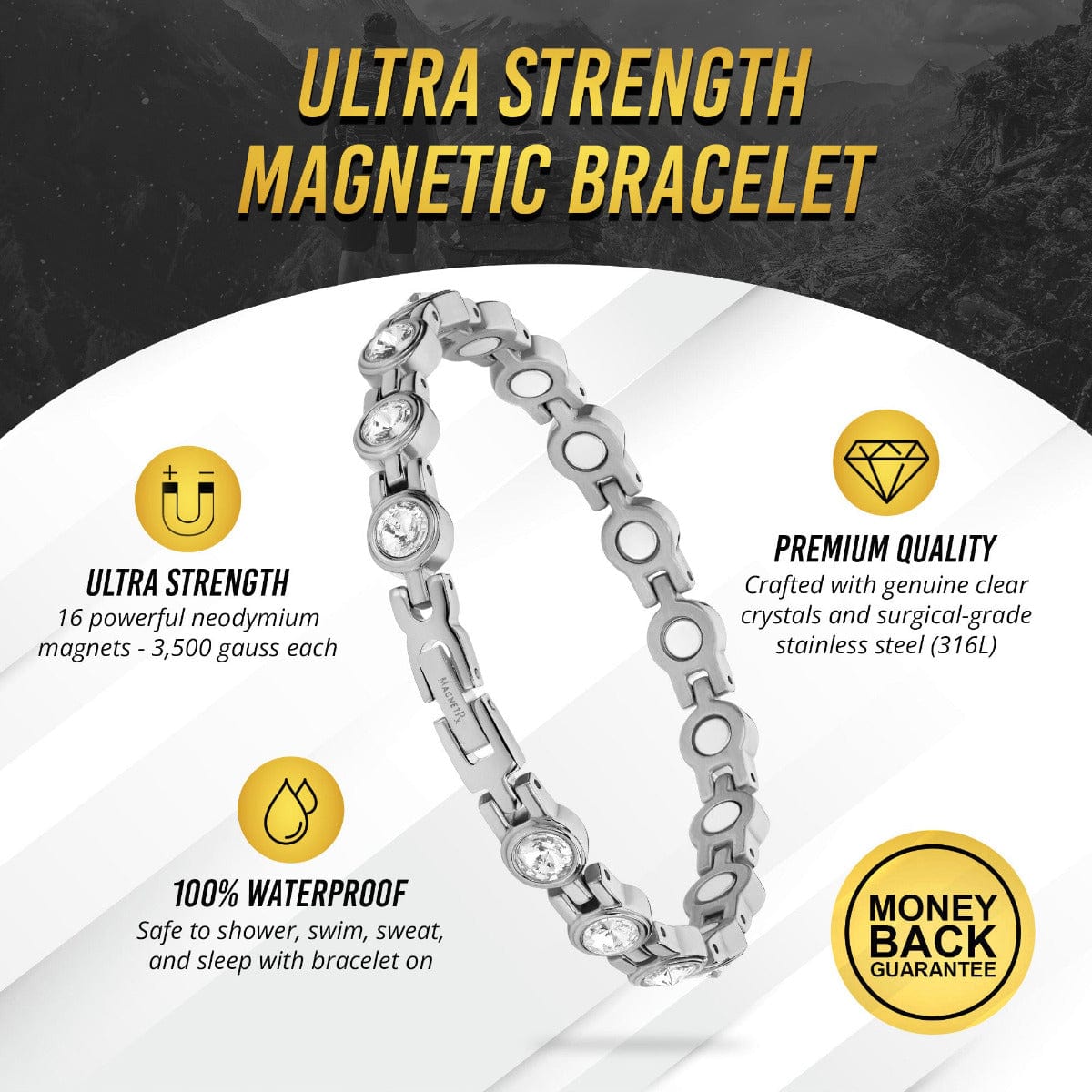 MagnetRX Women's Silver Crystal Magnetic Therapy Bracelet — bracelet category context