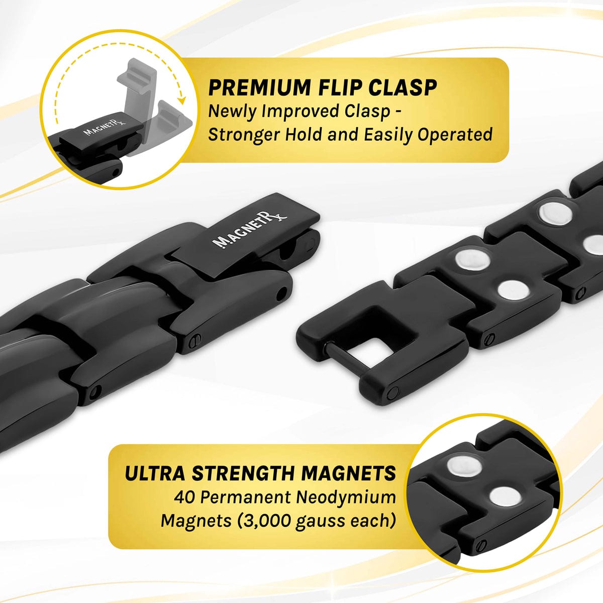 MagnetRX Women's Ultra Strength Magnetic Therapy Bracelet Black Titanium — MagnetRX branding close-up