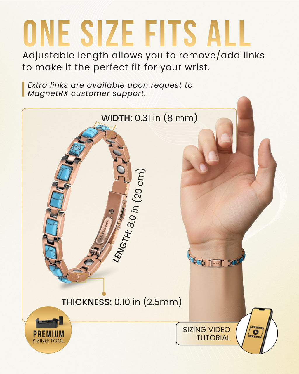 MagnetRX Women's Ultra Strength Pure Copper Magnetic Bracelet (Classic Turquoise) — detail shot 6