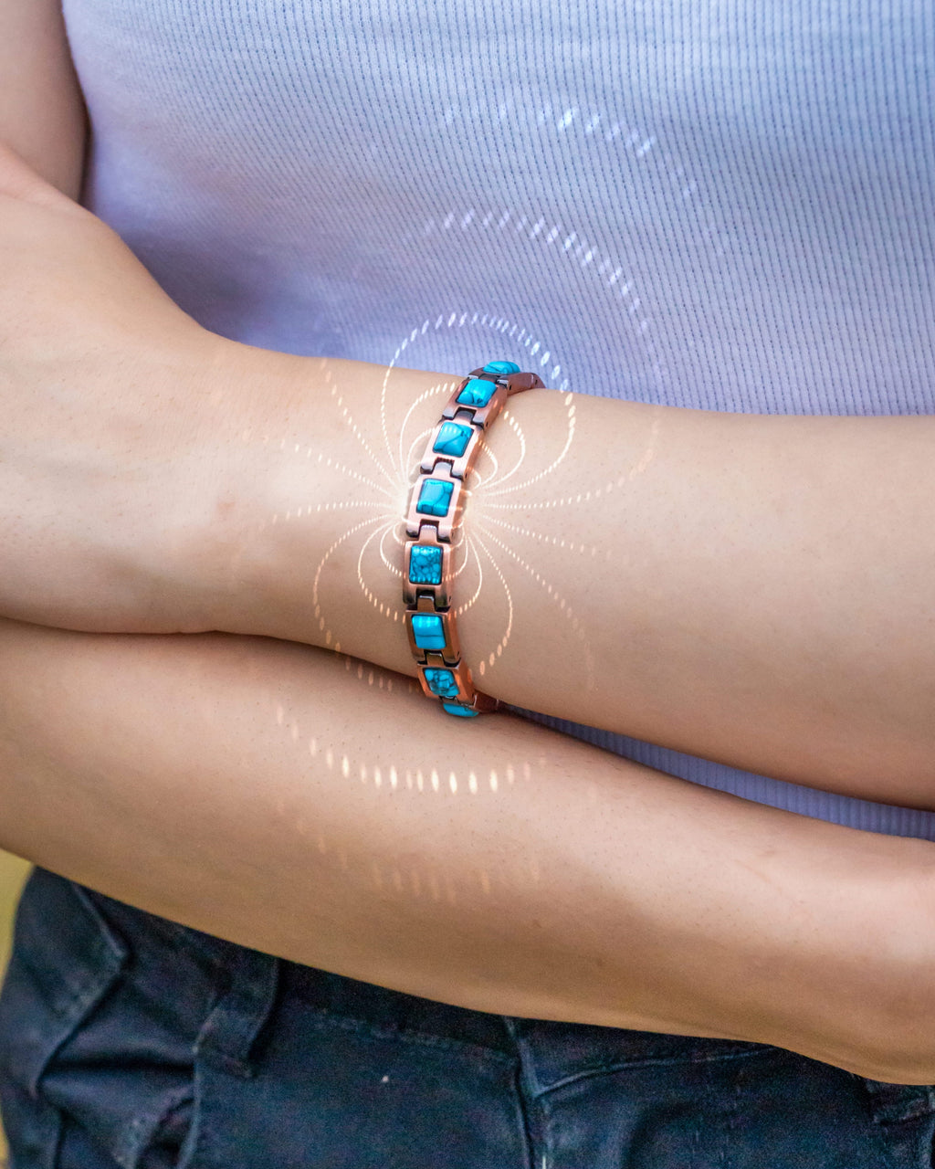 MagnetRX Women's Ultra Strength Pure Copper Magnetic Bracelet (Classic Turquoise) — detail shot 10