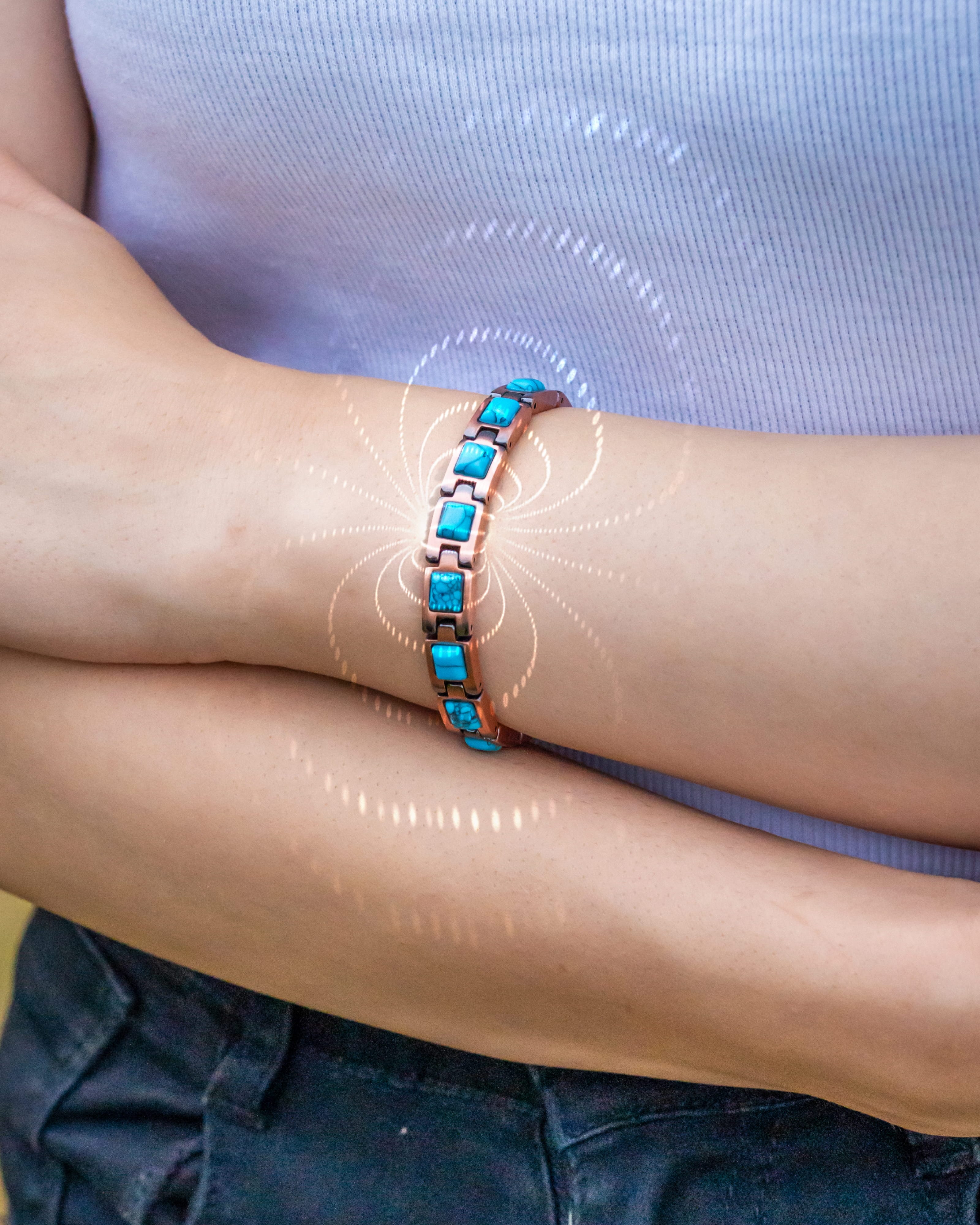 MagnetRX Women's Ultra Strength Pure Copper Magnetic Bracelet (Classic Turquoise) — detail shot 10