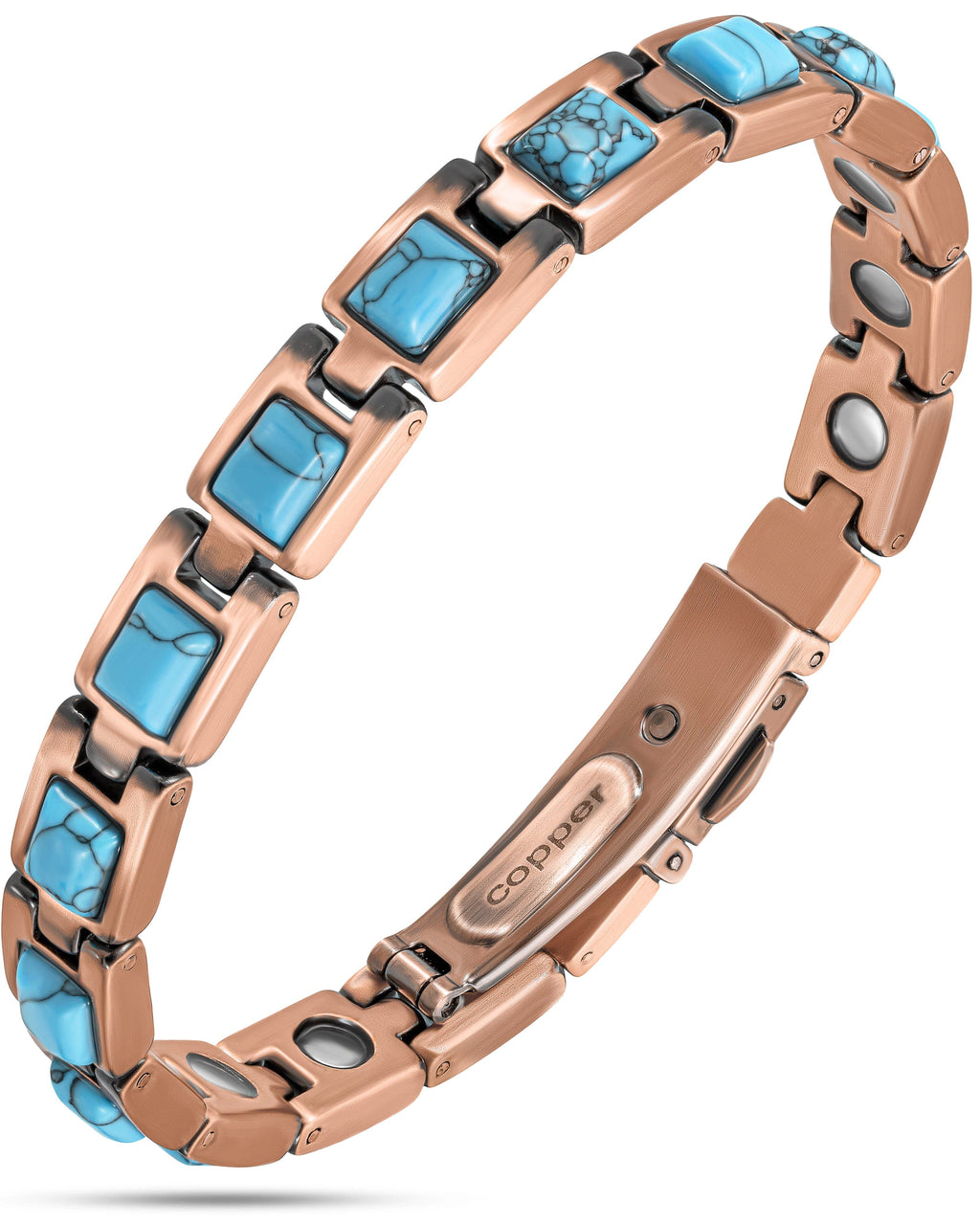 MagnetRX Women's Ultra Strength Pure Copper Magnetic Bracelet (Classic Turquoise) — main product shot