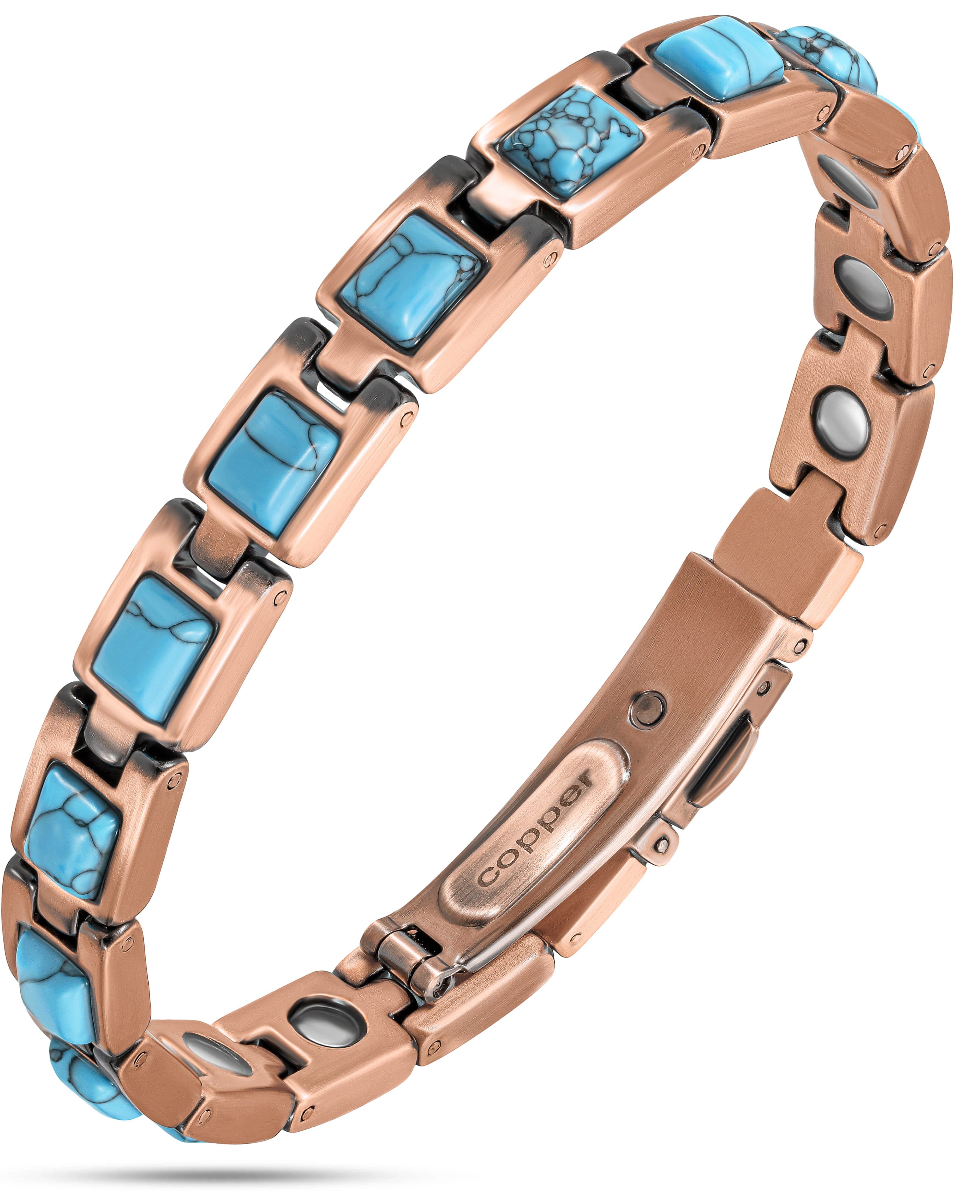 MagnetRX Women's Ultra Strength Pure Copper Magnetic Bracelet (Classic Turquoise) — main product shot