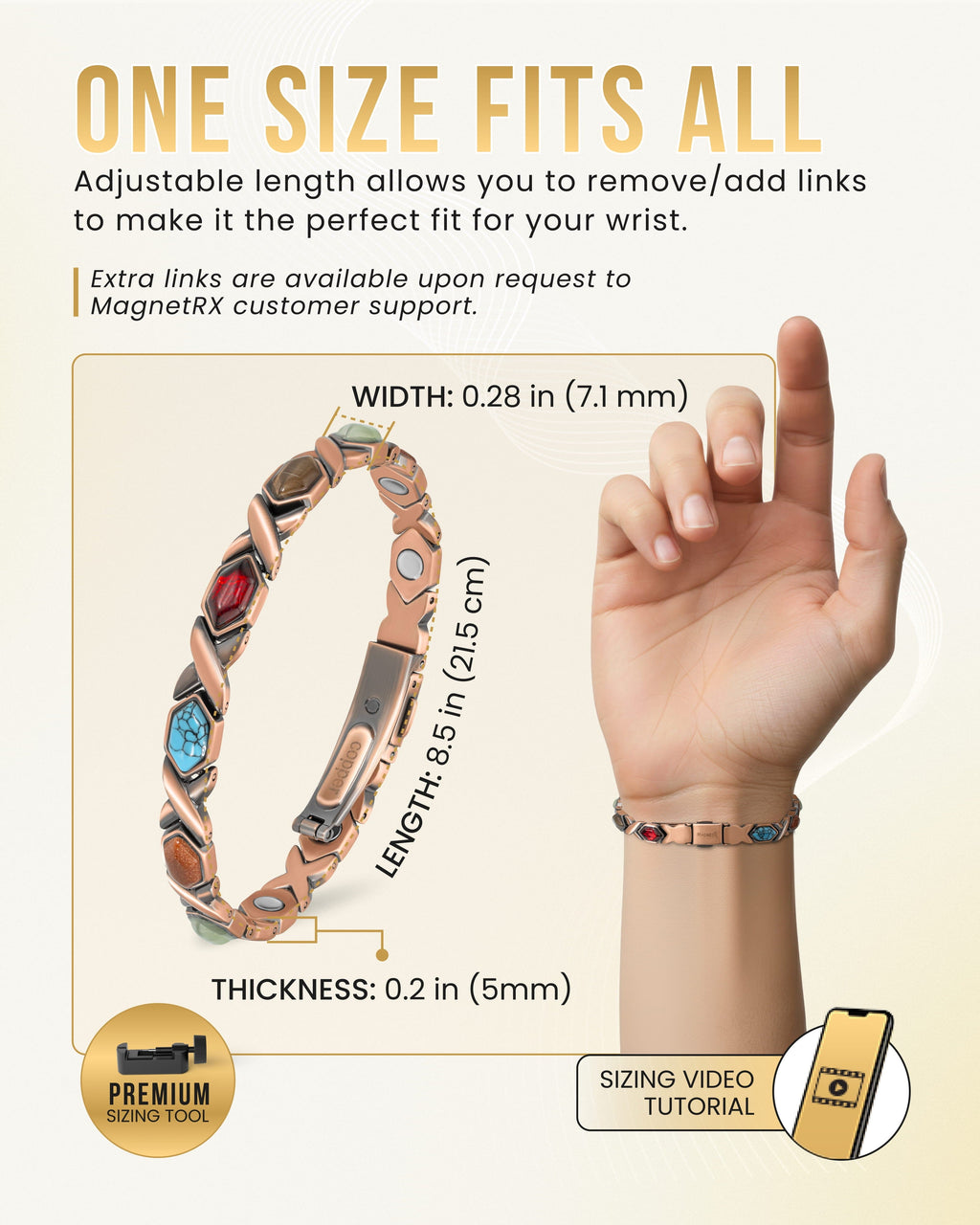 MagnetRX Women's Ultra Strength Pure Copper Magnetic Bracelet (Mixed Stones) — detail shot 6
