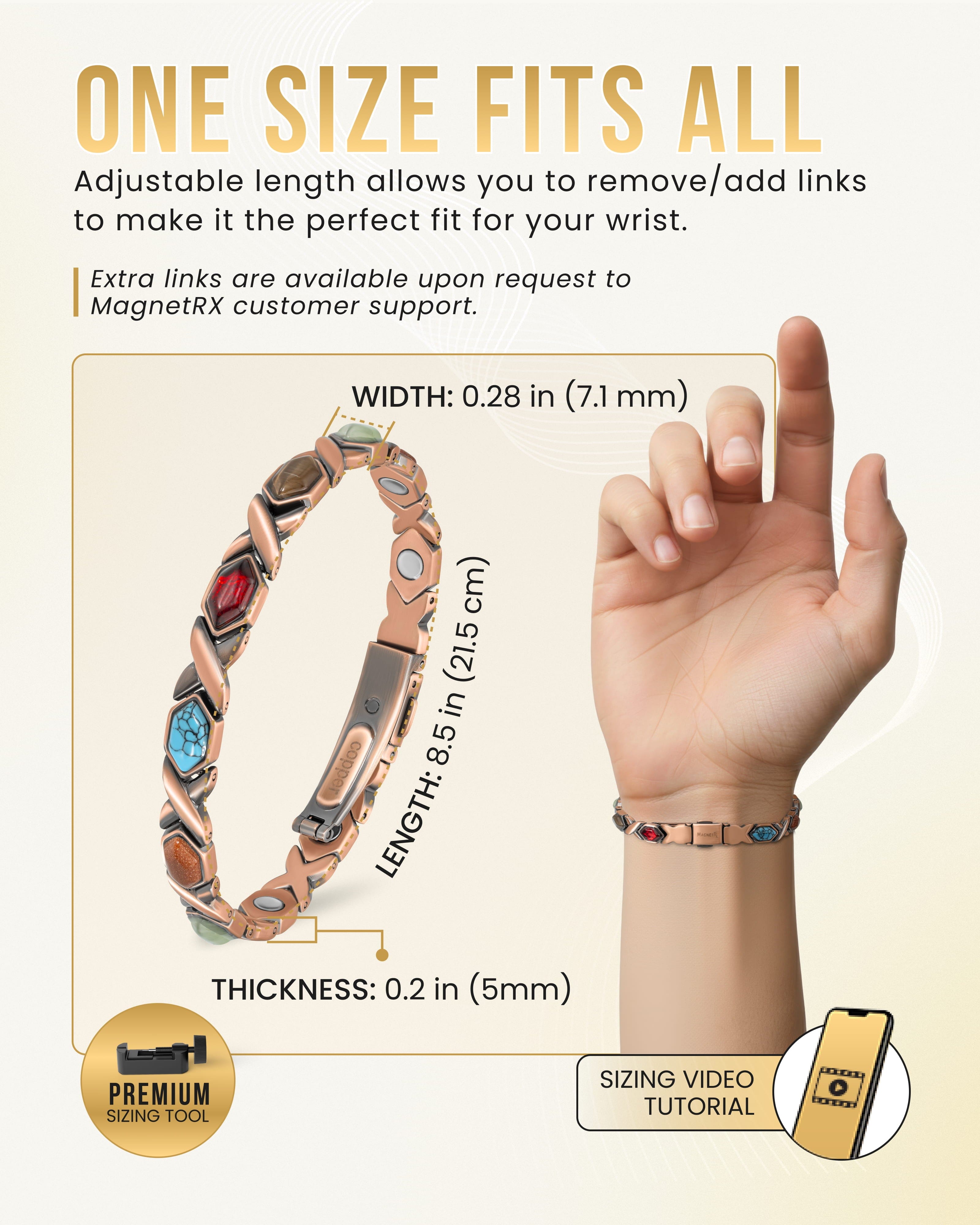 MagnetRX Women's Ultra Strength Pure Copper Magnetic Bracelet (Mixed Stones) — detail shot 6